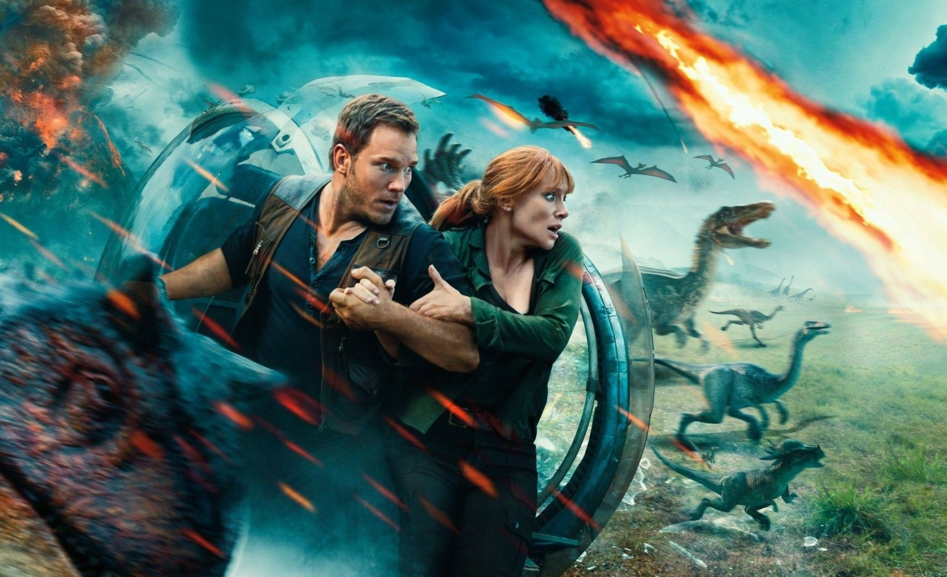 Chris Pratt, Jurassic World Fallen Kingdom, Full poster, Dinosaur thriller, 1950x1190 HD Desktop