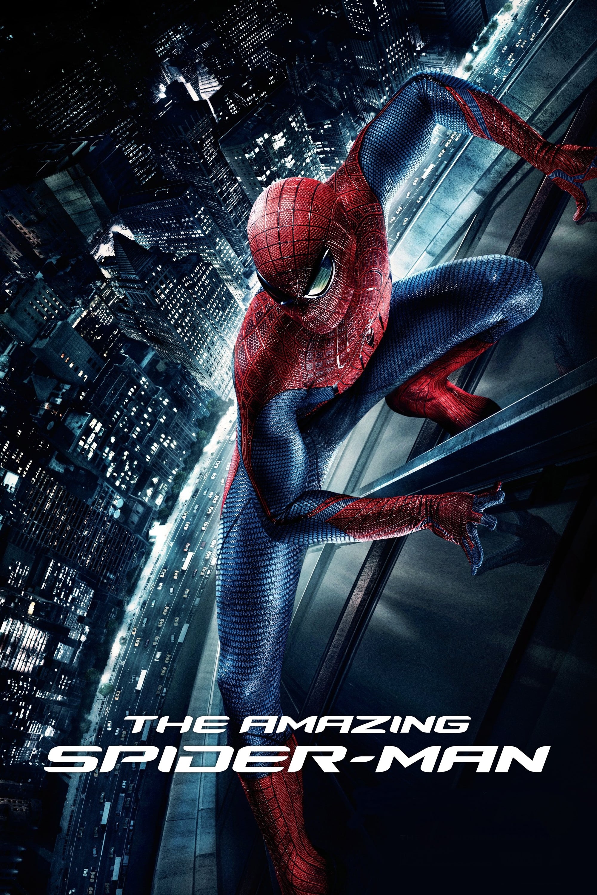 The Amazing Spider-Man text, Andrew Garfield Spider-Man, nighttime New York skyscraper, HD Phone wallpaper