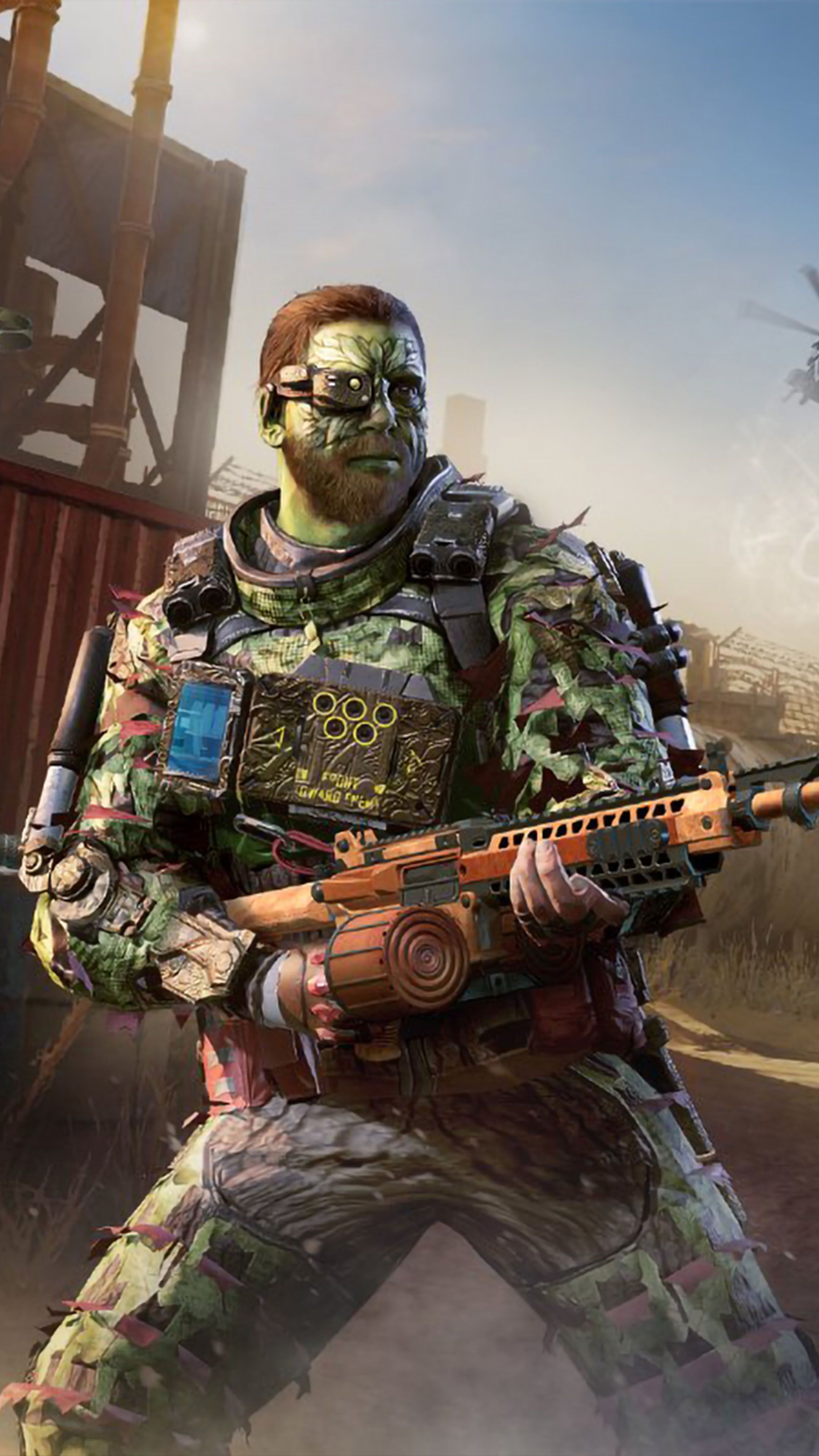 Nomad - Druid, drum magazine assault rifle, ghillie combat gear, 4K Phone wallpaper