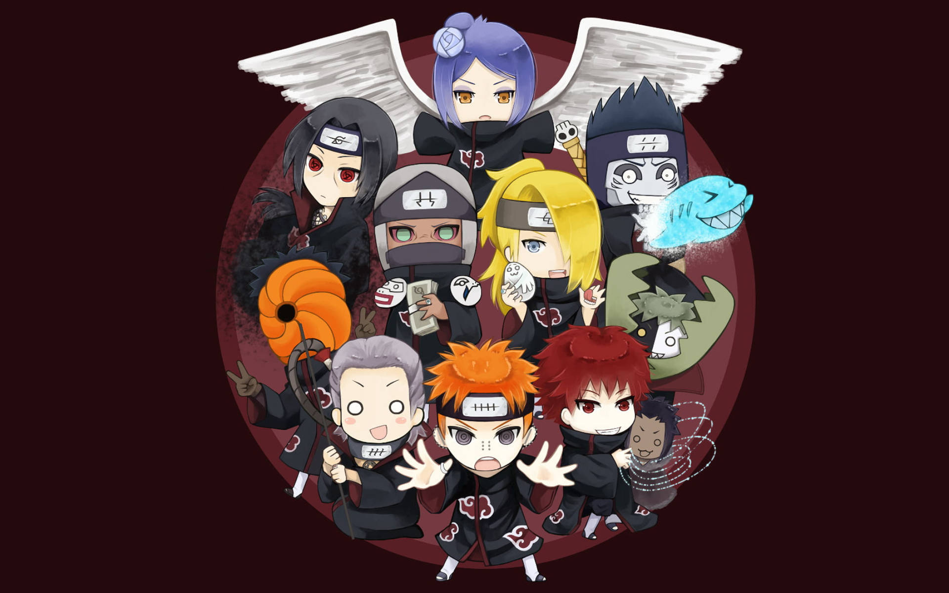 Pain (Naruto), Konan, Itachi Uchiha, Deidara, chibi Akatsuki, HD Desktop wallpaper