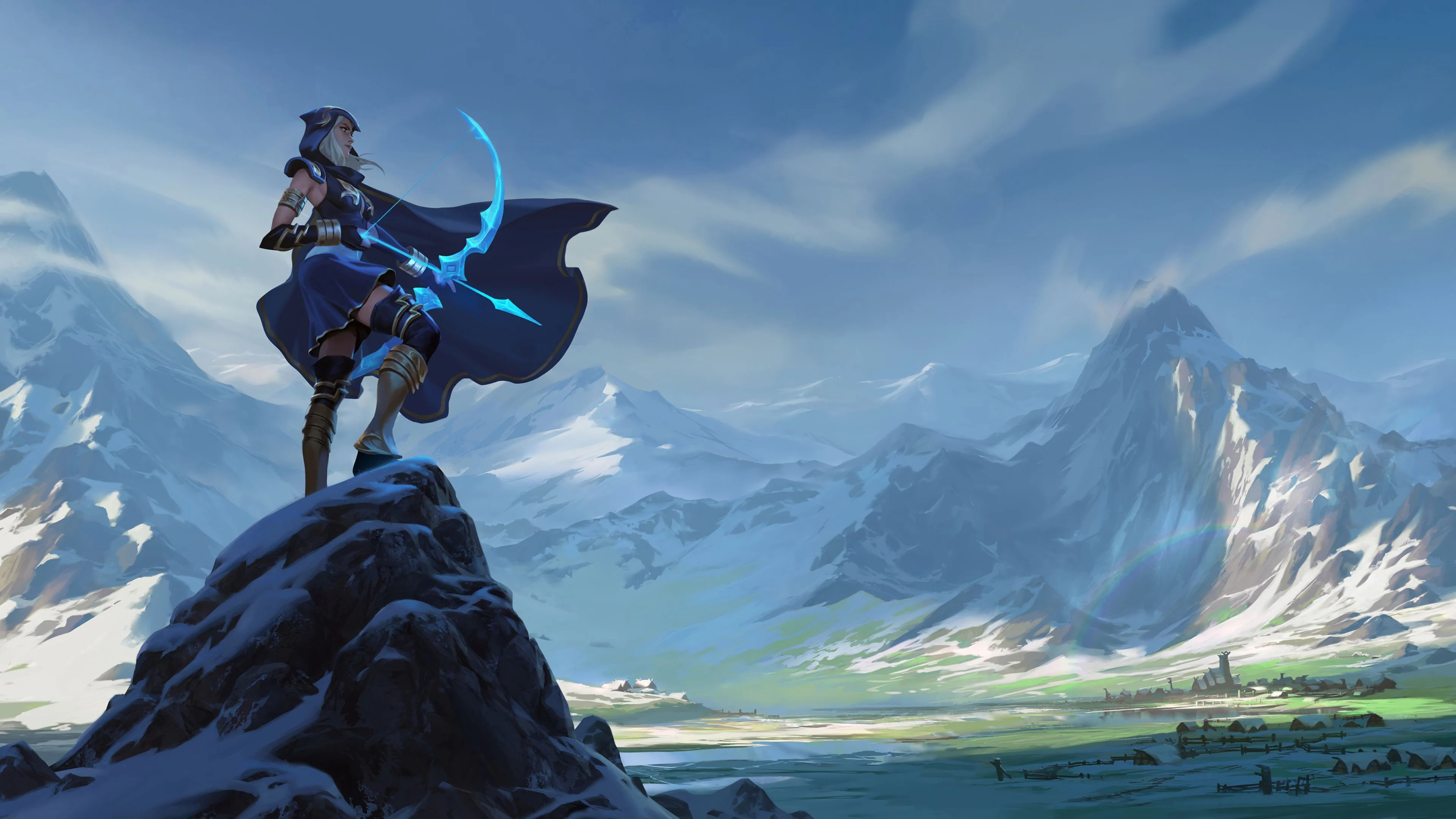 Ashe, League of Legends, Freljord warrior, Ice-cold battleground, 3840x2160 4K Desktop