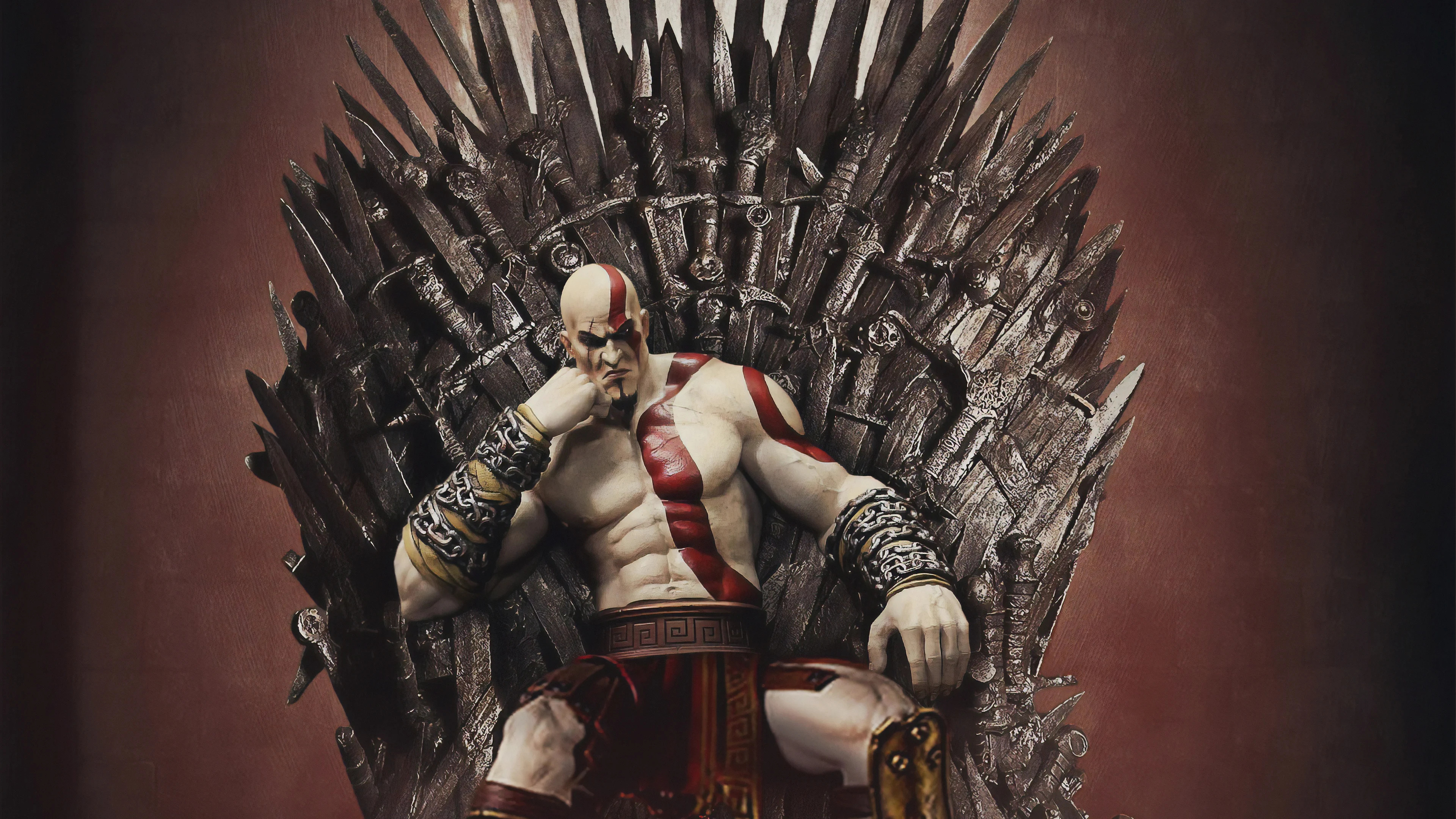 Kratos throne, Regal seat, God of War's domain, Battle-worn artifact, 3840x2160 4K Desktop