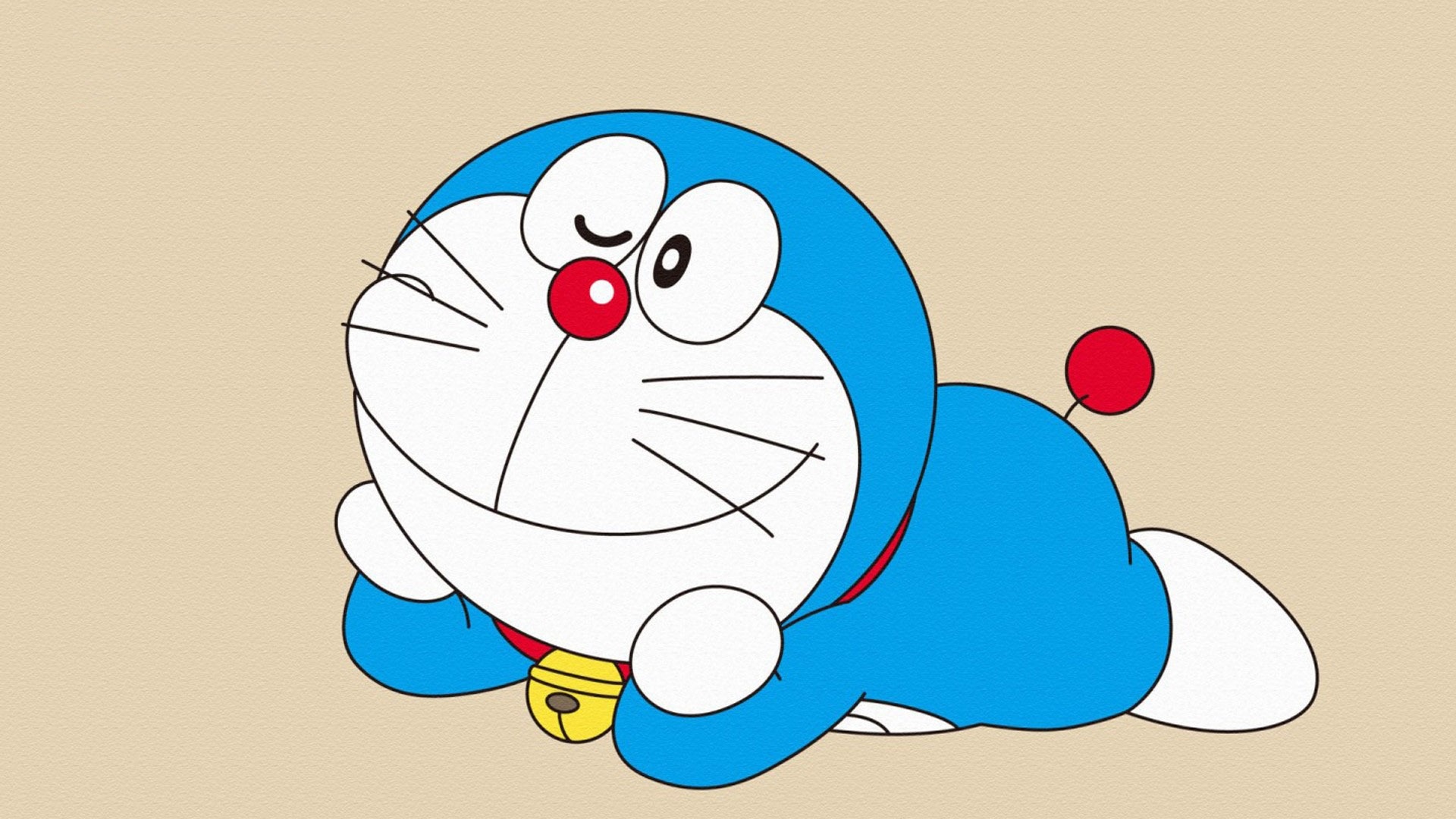 Doraemon, yellow bell collar, winking expression, Full HD Desktop wallpaper