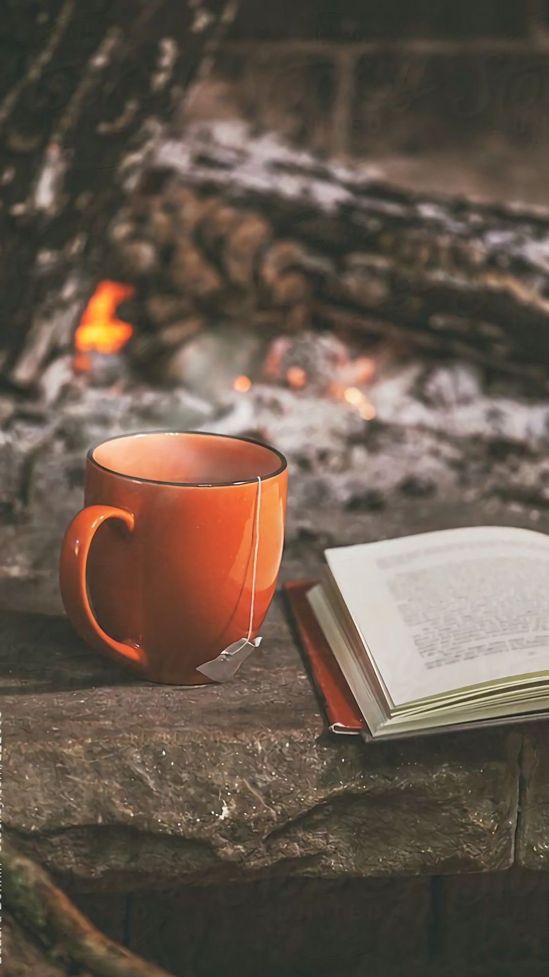 Fall wallpaper featuring tea and books, Winter photography, Cozy scene, Delightful ambiance, 1080x1920 Full HD Phone