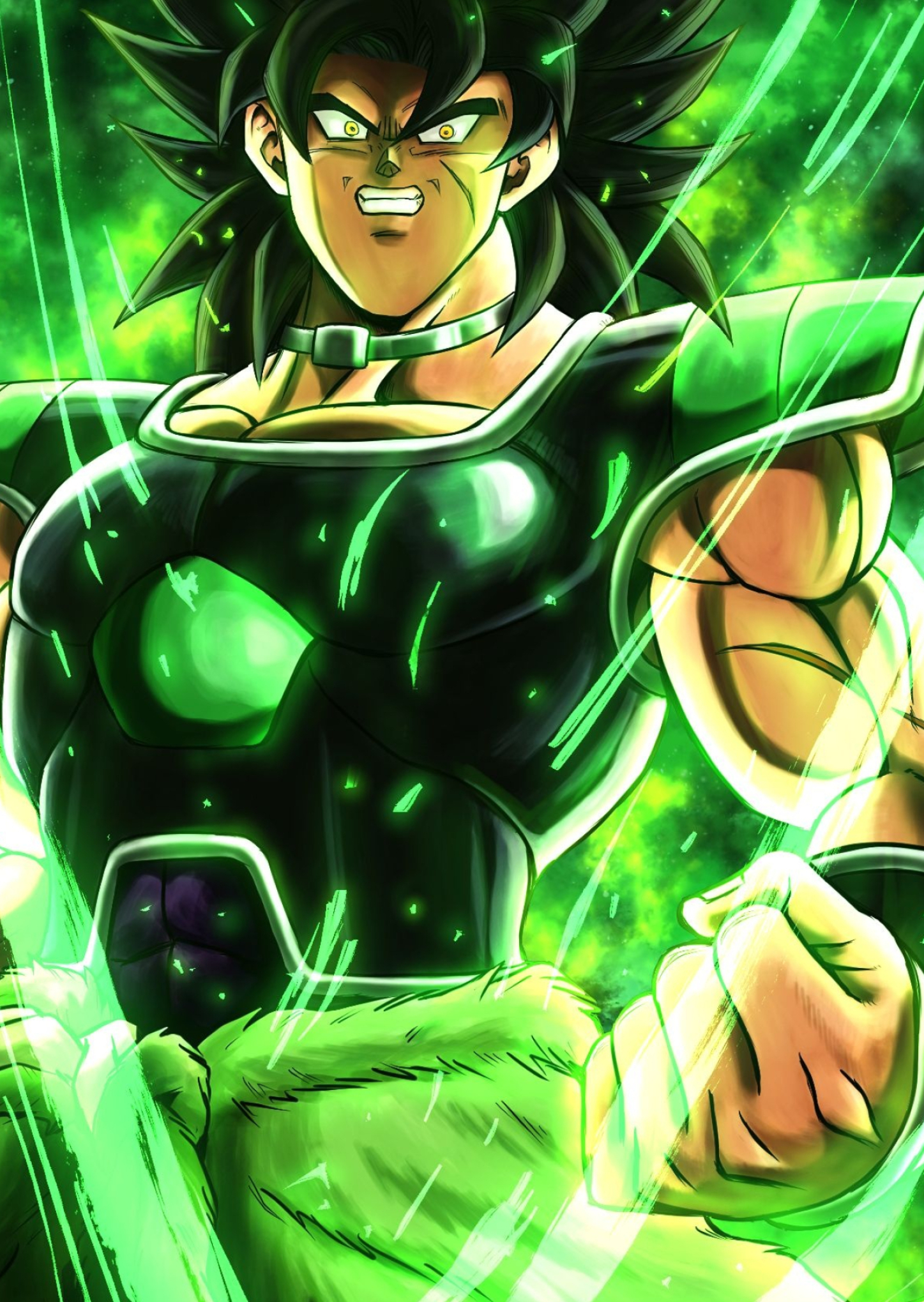 Broly Dragon Ball Super, Frieza Force Saiyan armor, green energy aura, HD Phone wallpaper
