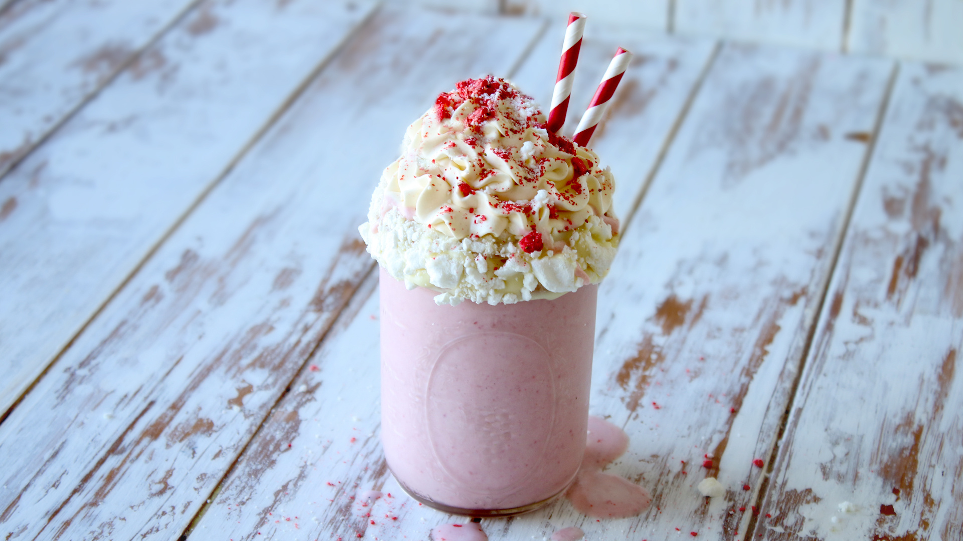 Strawberry meringue, Creamy milkshake, Sweet and fluffy, Irresistible flavor, 1920x1080 Full HD Desktop