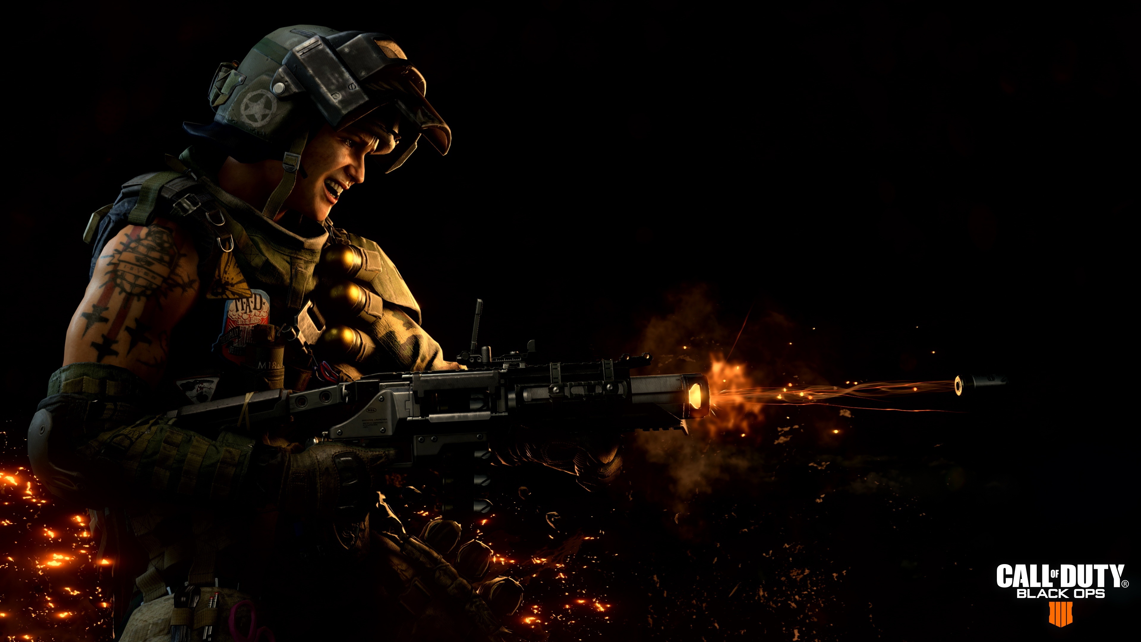 Battery Specialist, War Machine grenade launcher, Call of Duty: Black Ops 4 logo, 4K Desktop wallpaper