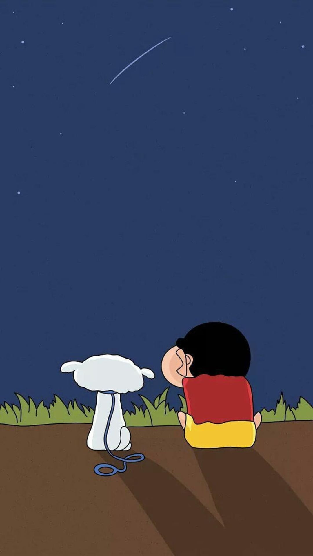 Shinnosuke Nohara, Shiro, shooting star night sky, Full HD Phone wallpaper