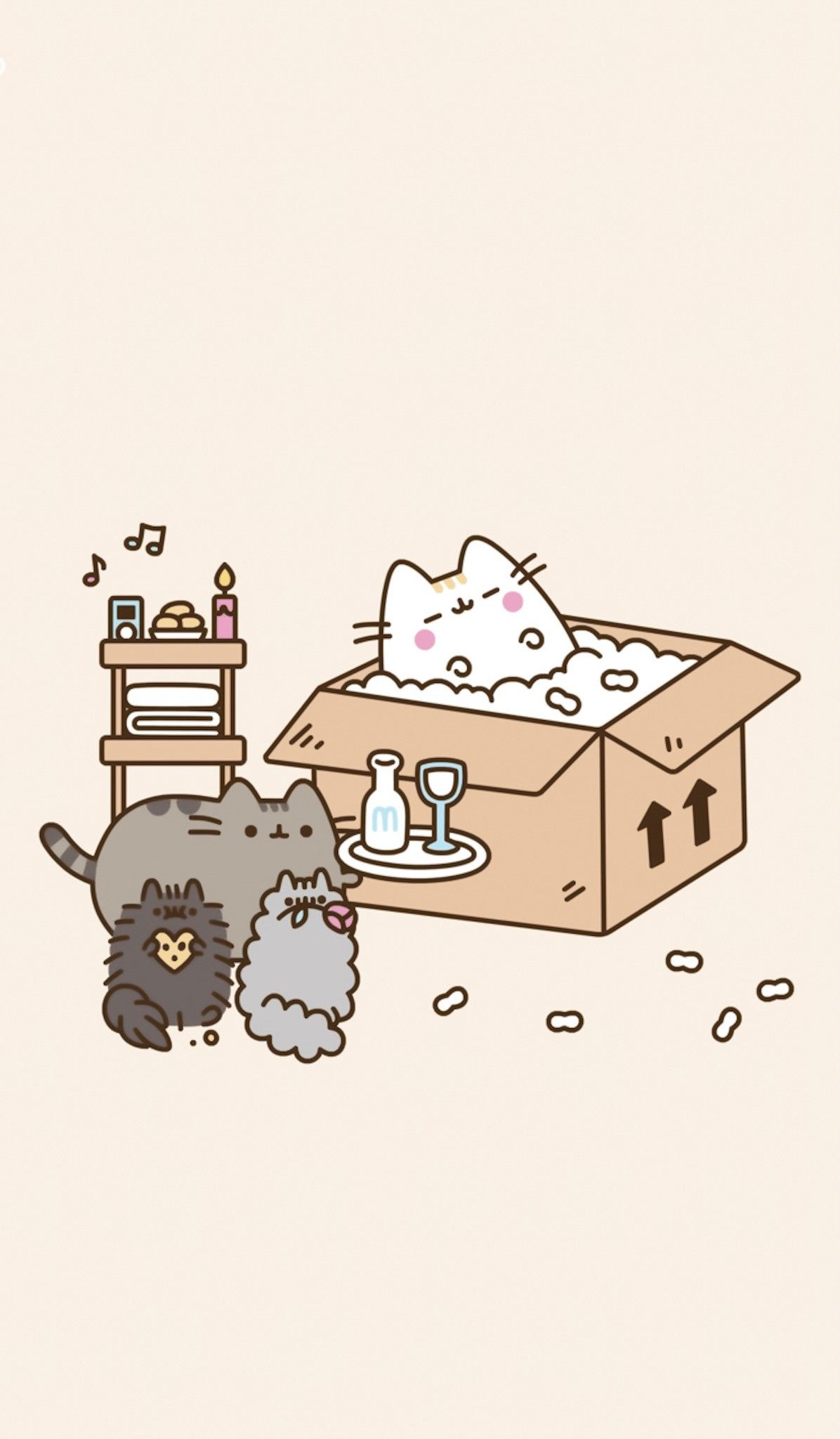 Pusheen, Stormy, Pip, Cardboard box bubble bath, HD Phone wallpaper