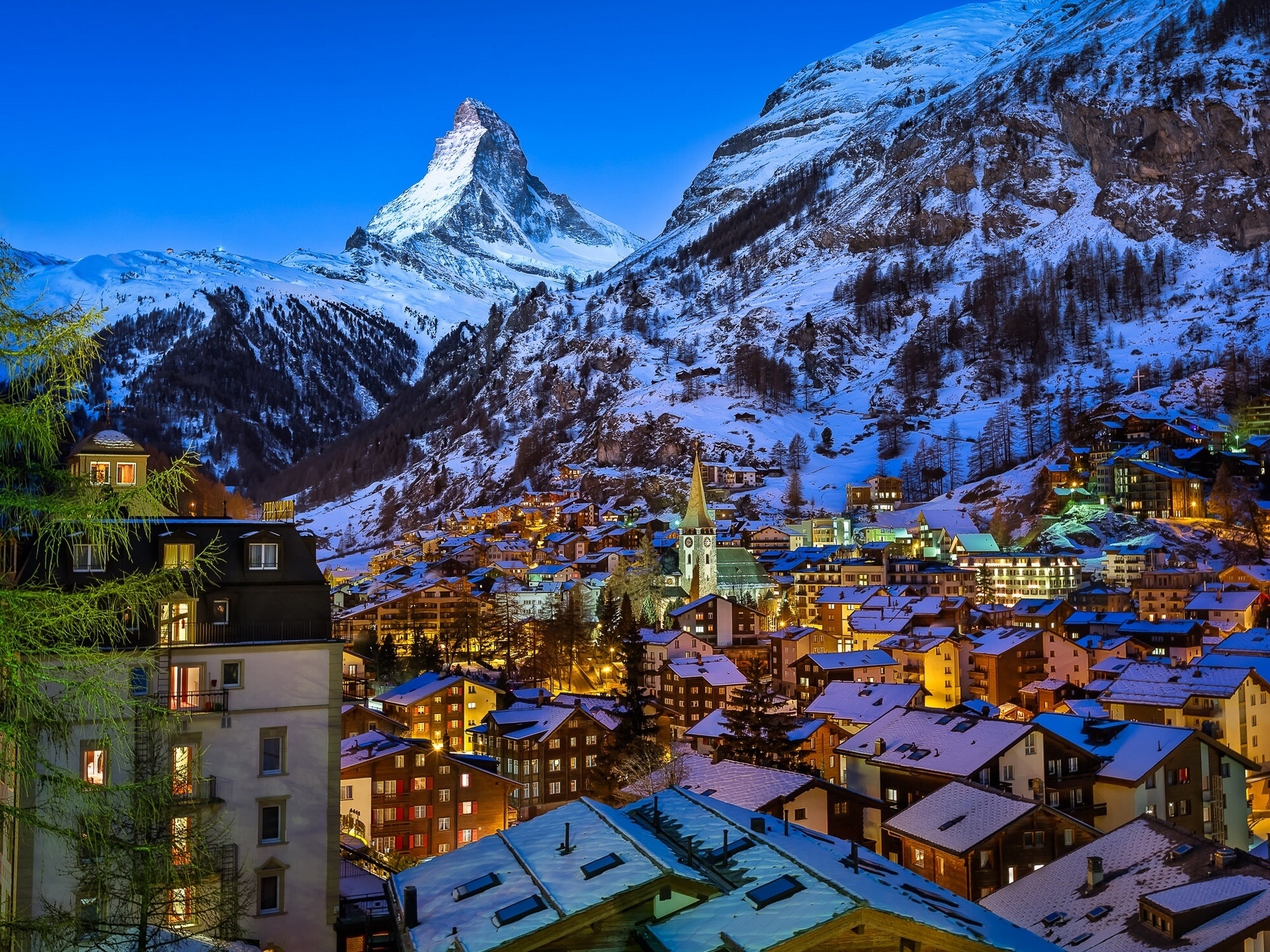 Matterhorn peak, Zermatt alpine village, Swiss Alps landscape, HD Desktop wallpaper