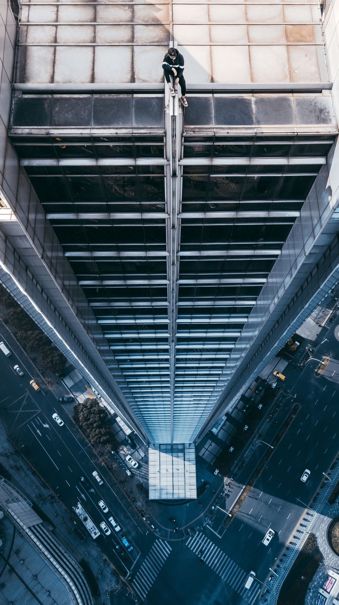 Rooftop, Person sitting, Skyscraper, iPhone wallpaper, 1080x1930 HD Phone