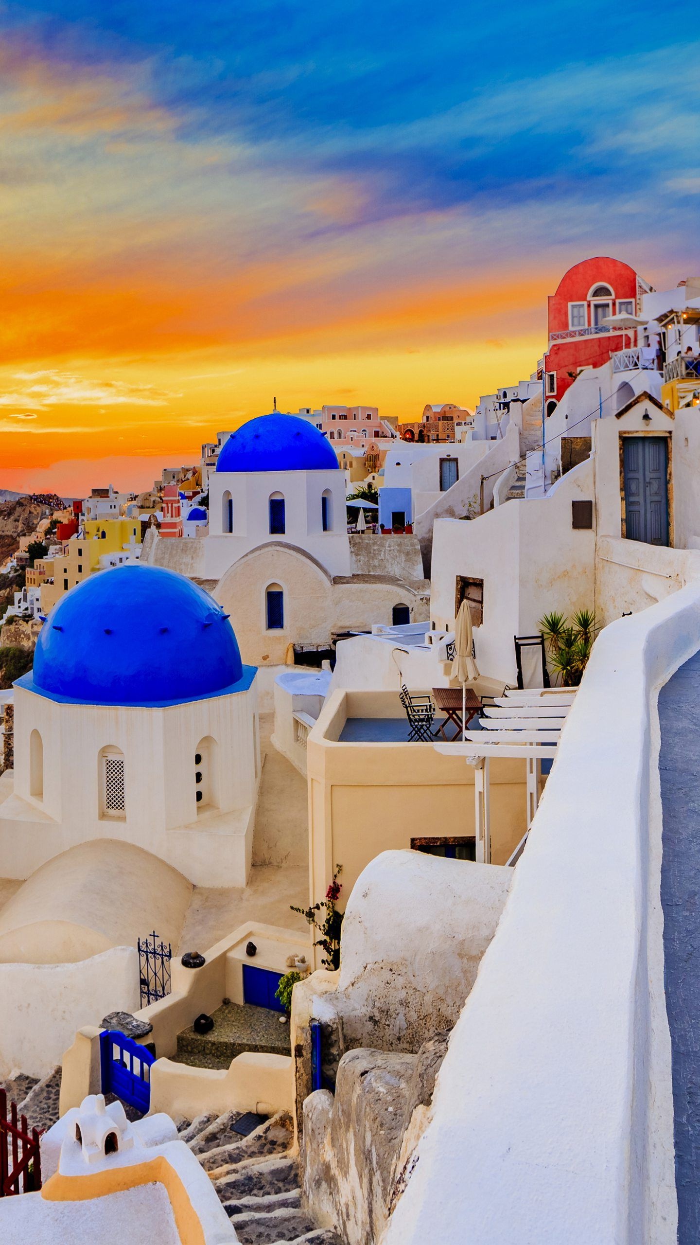 Blue Domes of Oia, Awesome wallpaper, Santorini, Greece, 1440x2560 HD Phone