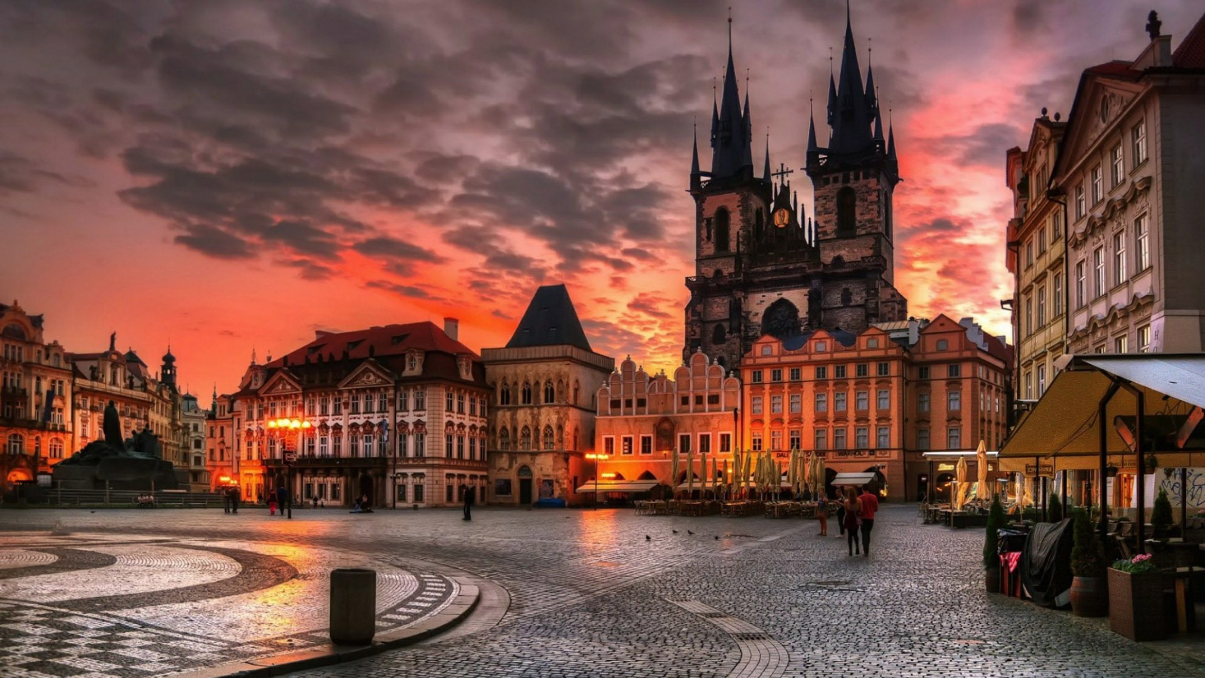 Prague old town square, Sunset panorama, Czech Republic heritage, Historic sites, 3840x2160 4K Desktop