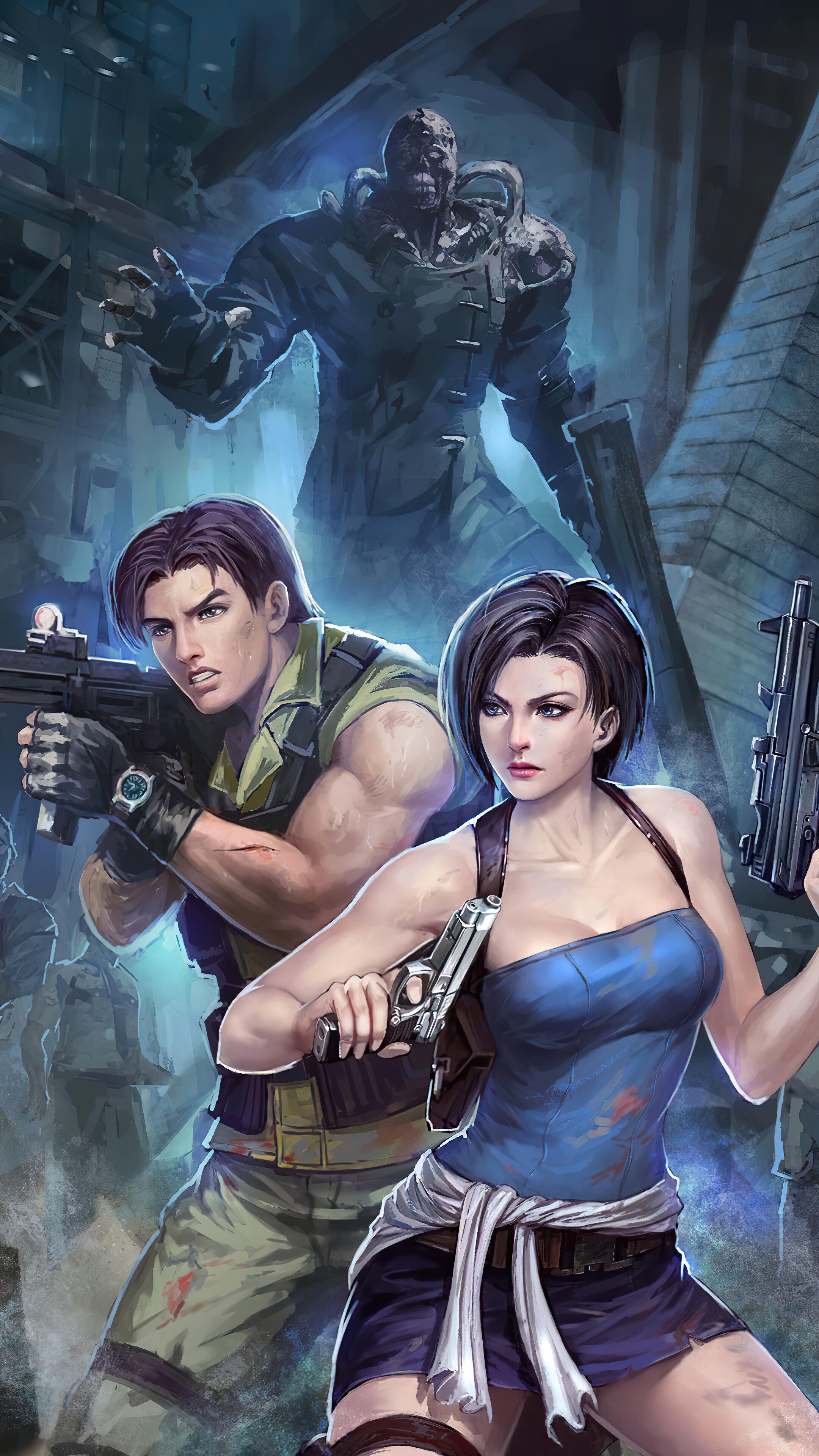 Jill Valentine, Carlos Oliveira, Nemesis, 4K Phone wallpaper