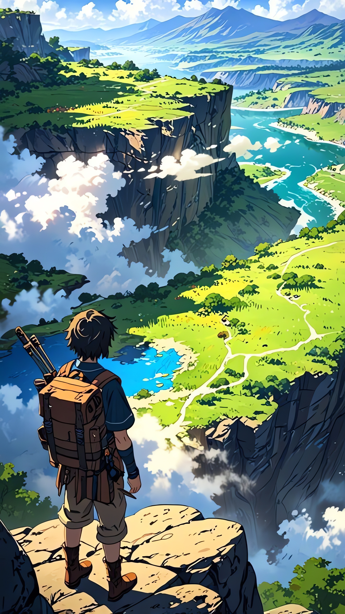 Game Landscape, Link, Mountains, Green Hills, Retina Wallpaper