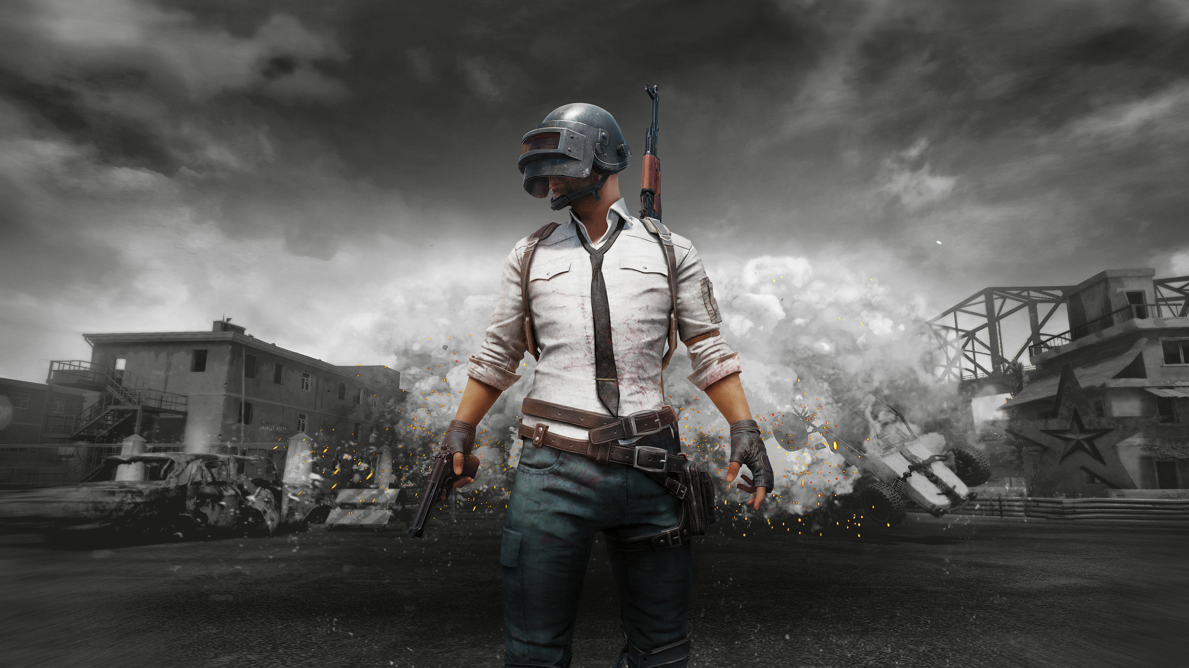 PUBG Lone Survivor, Level 3 Spetsnaz helmet, Warzone explosion smoke, 4K Desktop wallpaper
