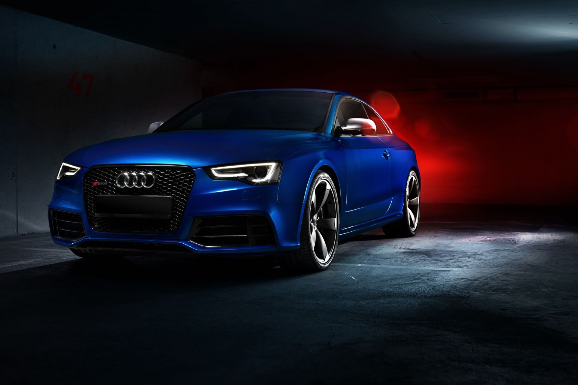 Audi RS 5 Coupe, underground parking garage, red ambient lighting, HD Desktop wallpaper