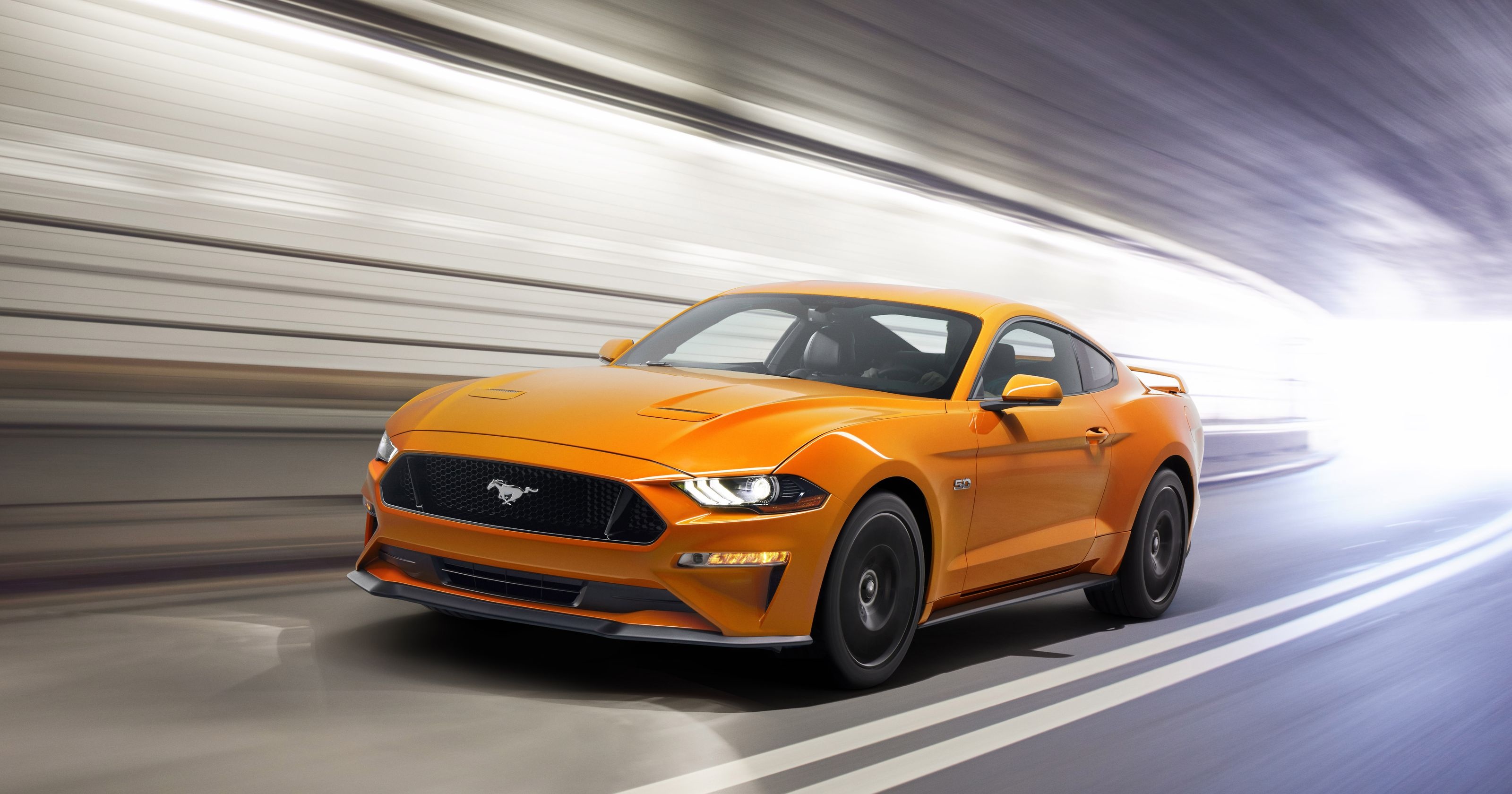 Ford Mustang GT Fastback, Illuminated vehicular tunnel, Motion blur effect, HD Desktop wallpaper