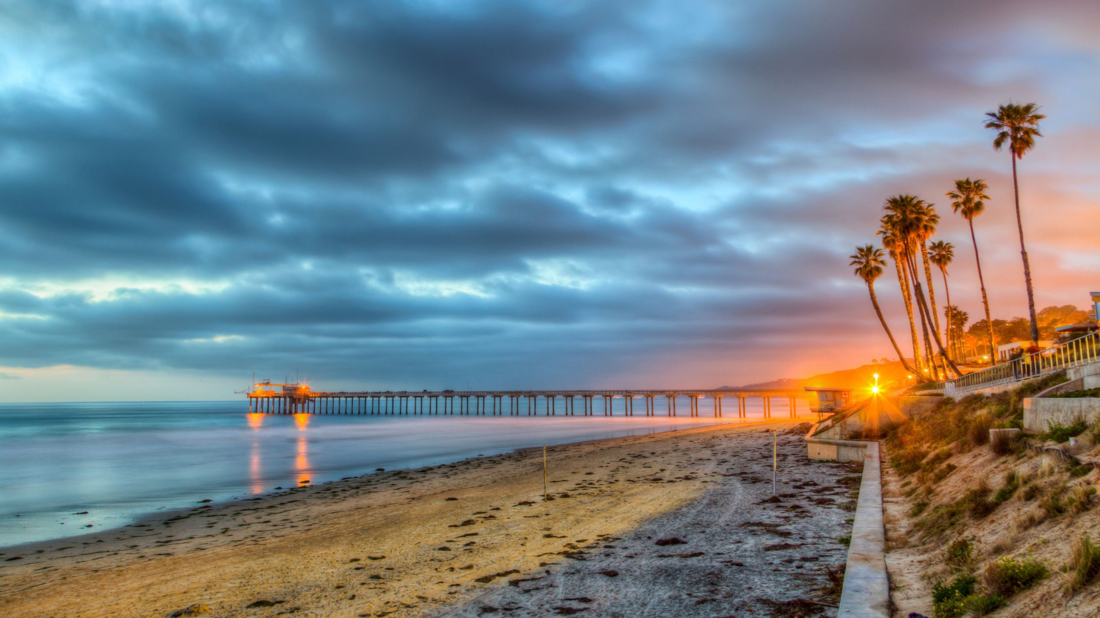 California beach at night, Scenic beauty, Nighttime reflections, Peaceful ambiance, 3840x2160 4K Desktop