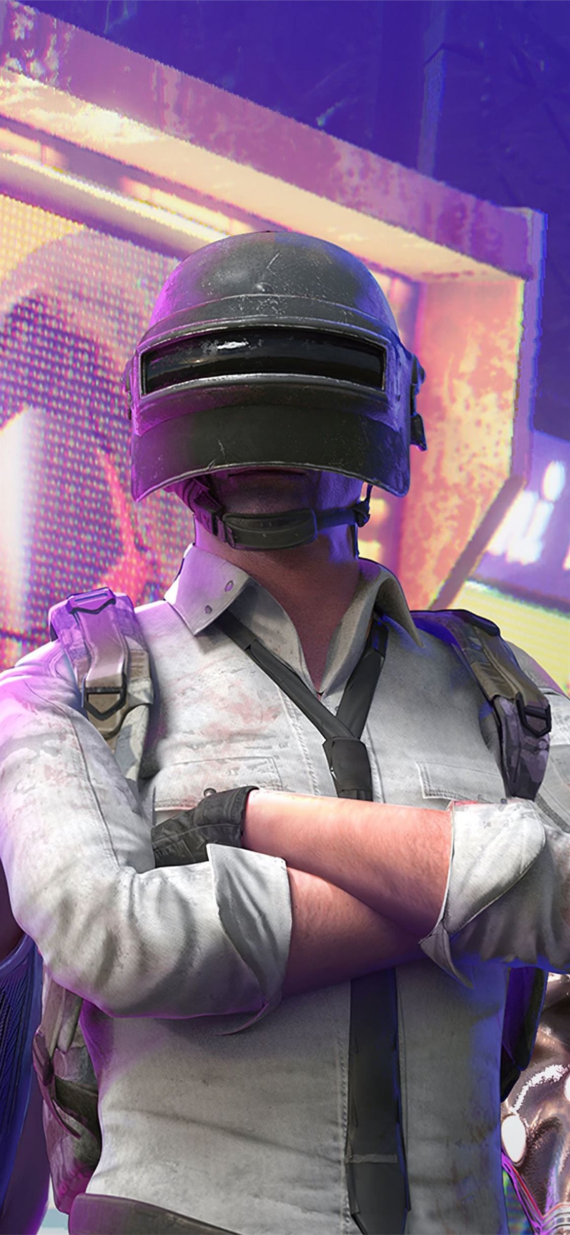 PUBG Lone Survivor, Spetsnaz Level 3 helmet, Neon purple ambient lighting, HD Phone wallpaper