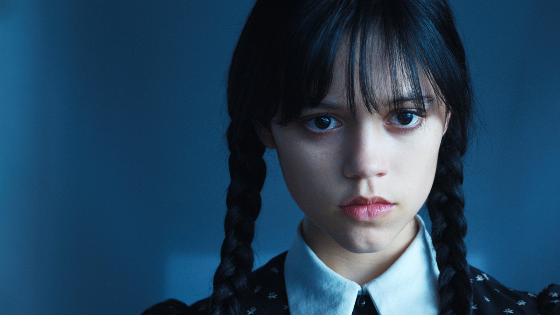 Wednesday Addams, Jenna Ortega, black braided pigtails, Full HD Desktop wallpaper