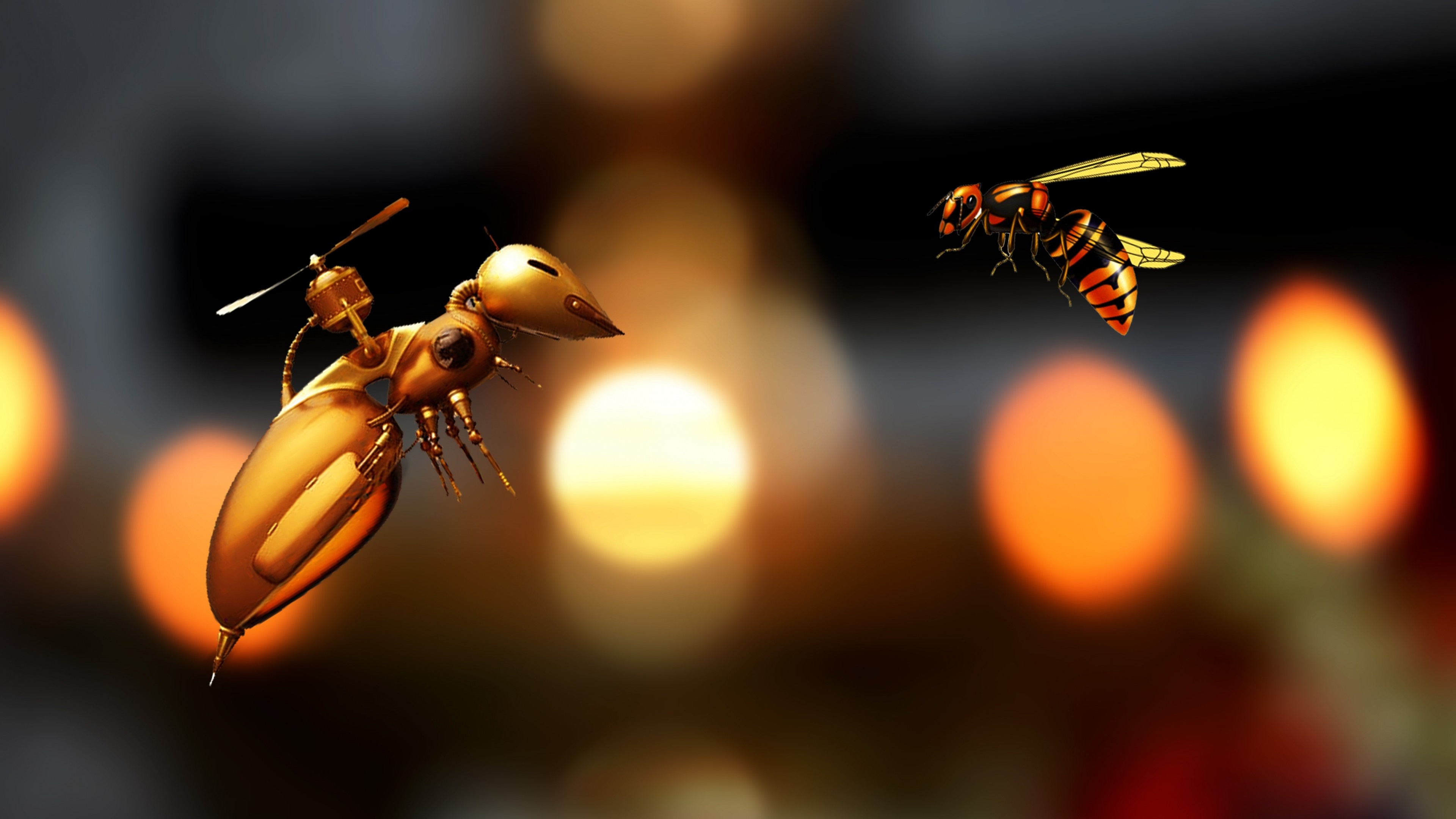 Robotic bee, Futuristic art, Technological creation, 5K wallpaper, 3840x2160 4K Desktop