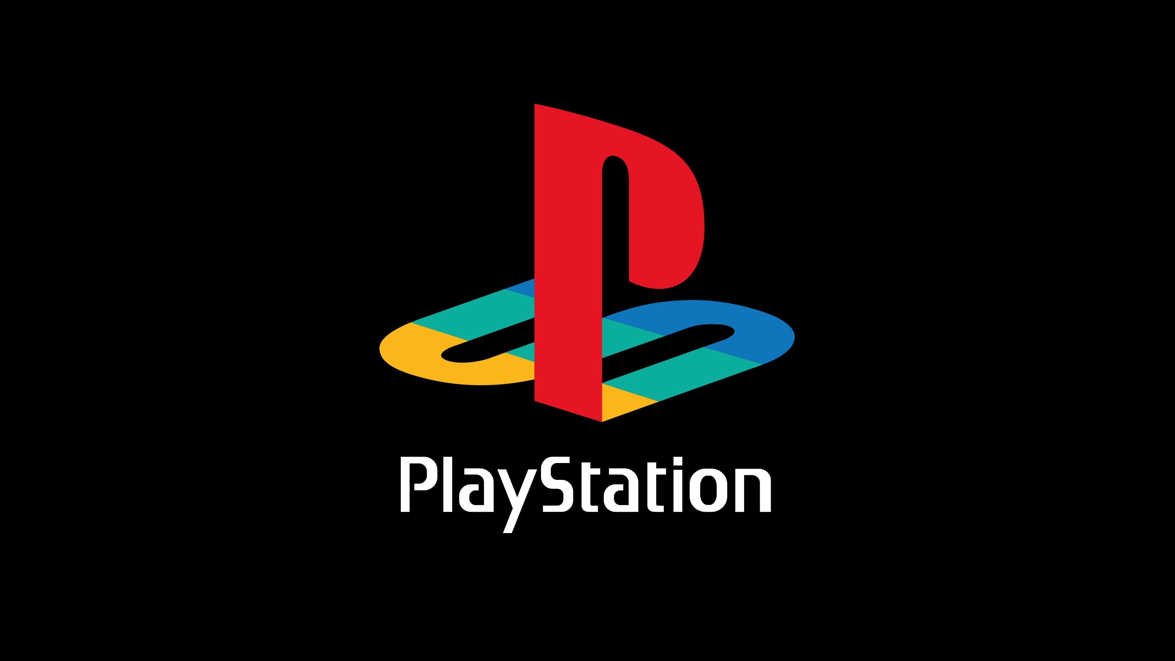 PlayStation logo, PlayStation logotype, Solid black background, 4K Desktop wallpaper