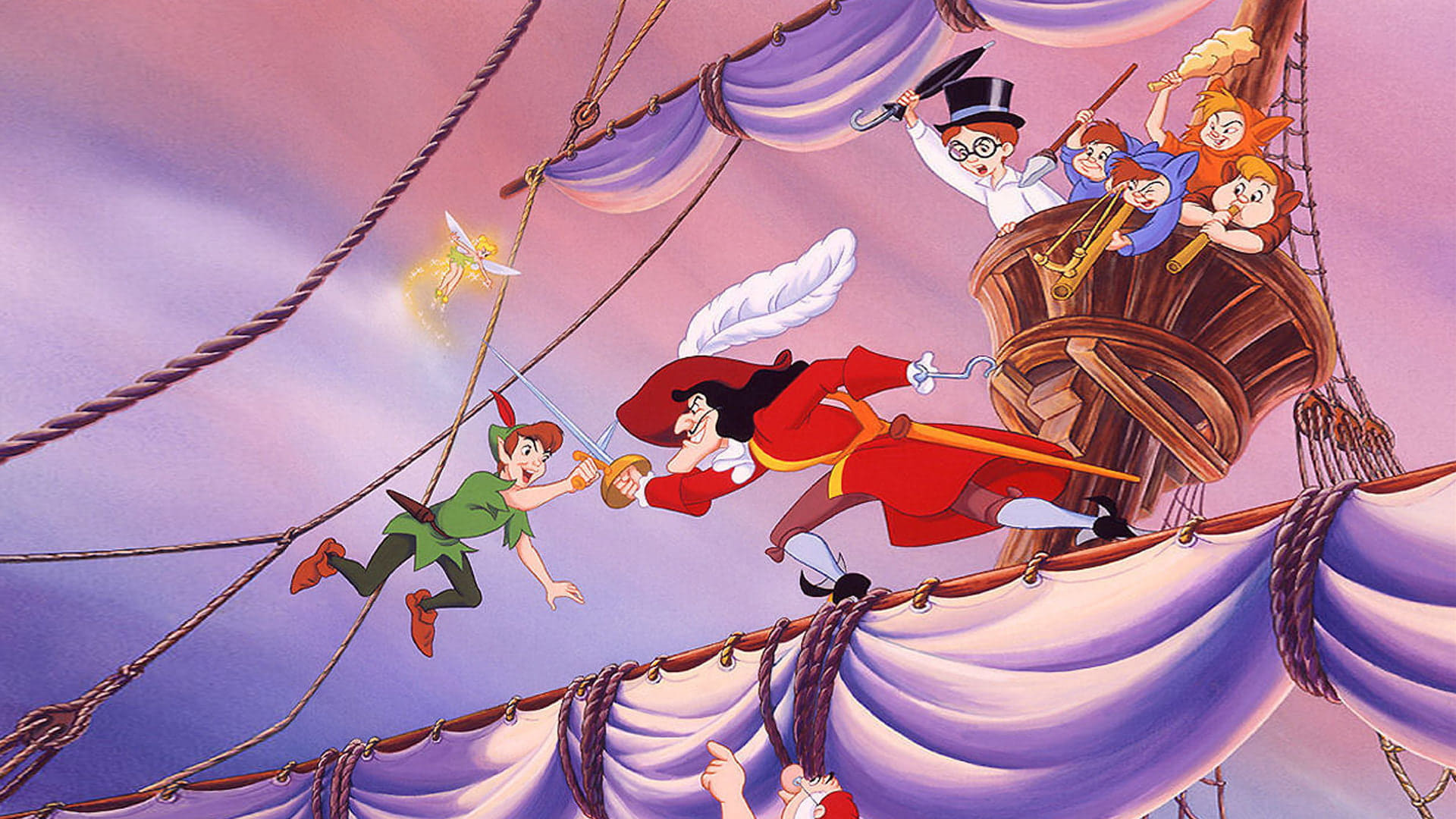Peter Pan, Captain Hook, Tinker Bell, Lost Boys, Full HD Desktop wallpaper