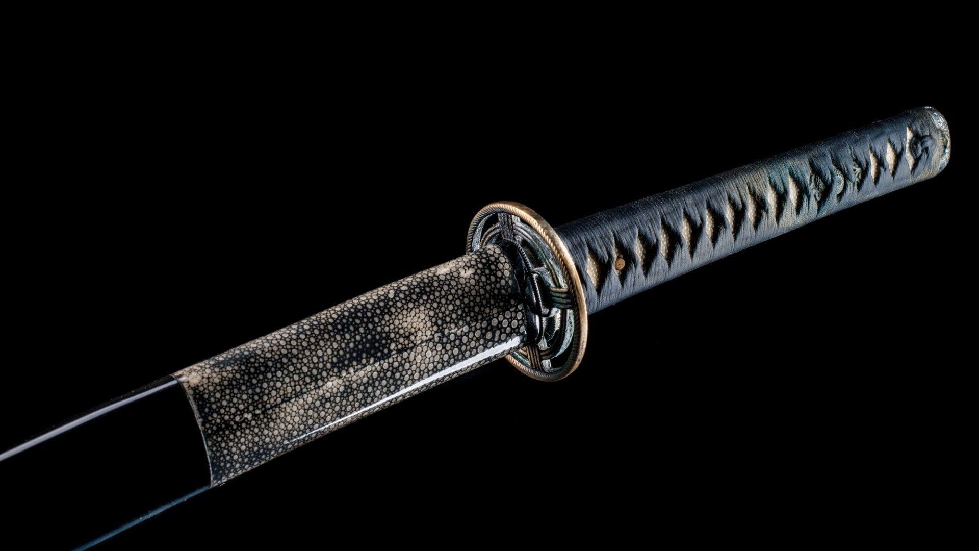 Japanese katana sword, Samegawa rayskin saya, Cord-wrapped tsuka handle, Full HD Desktop wallpaper