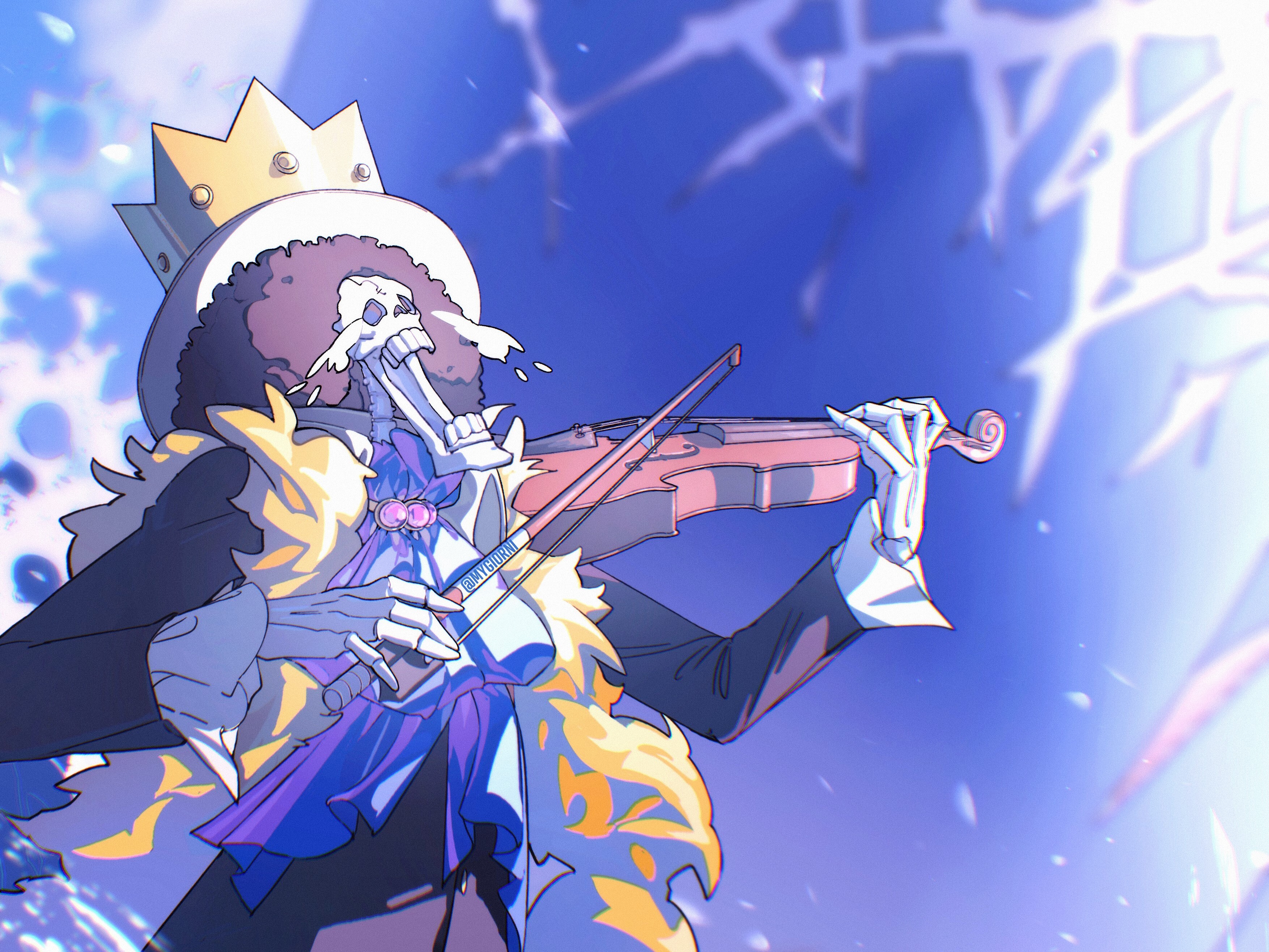 Brook, Violin, Crown and afro, Blue coat, Falling snowflakes, 4K Desktop wallpaper