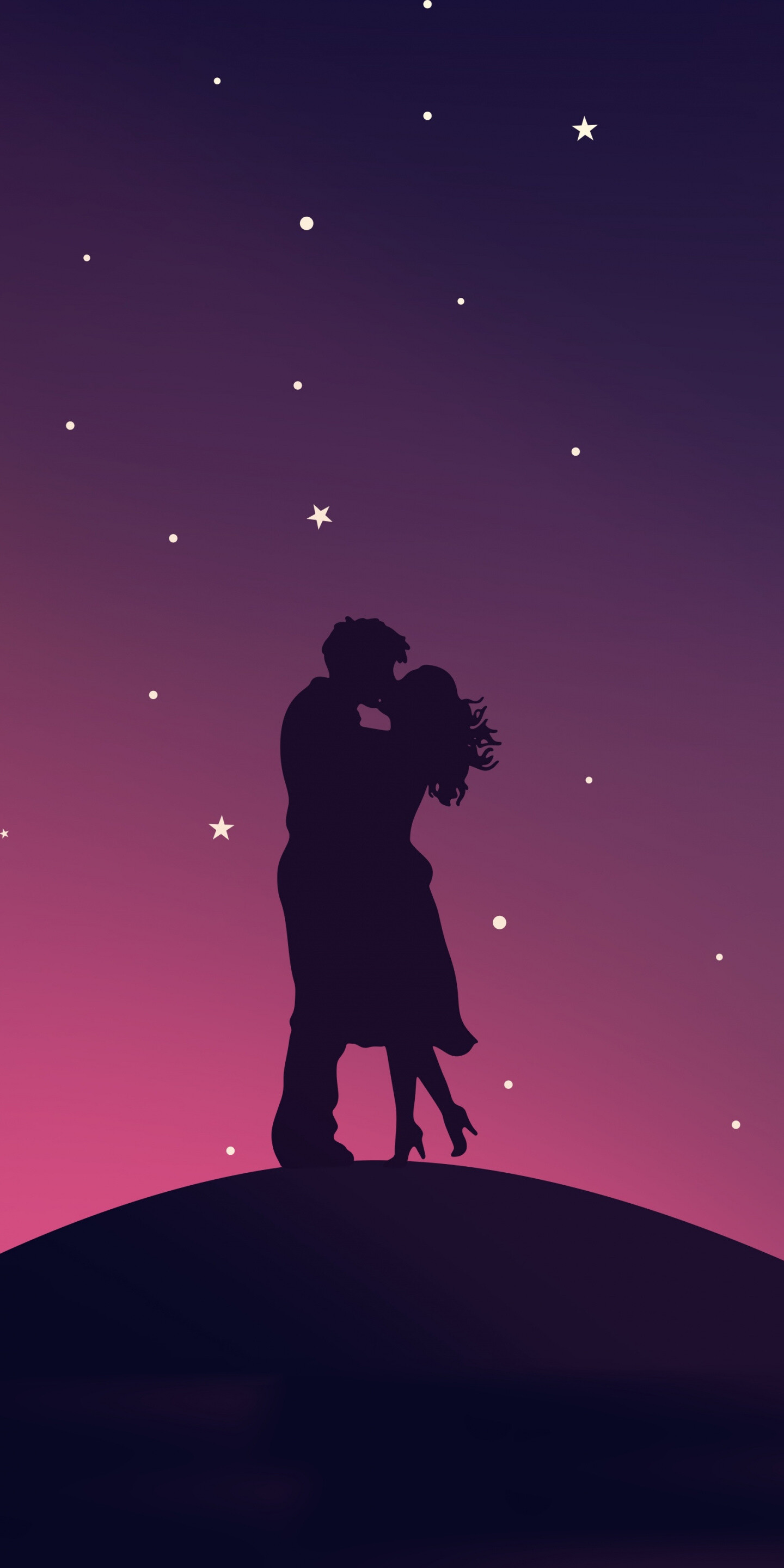 Couple hug silhouette, Night art wallpaper, 1440x2880 HD Phone