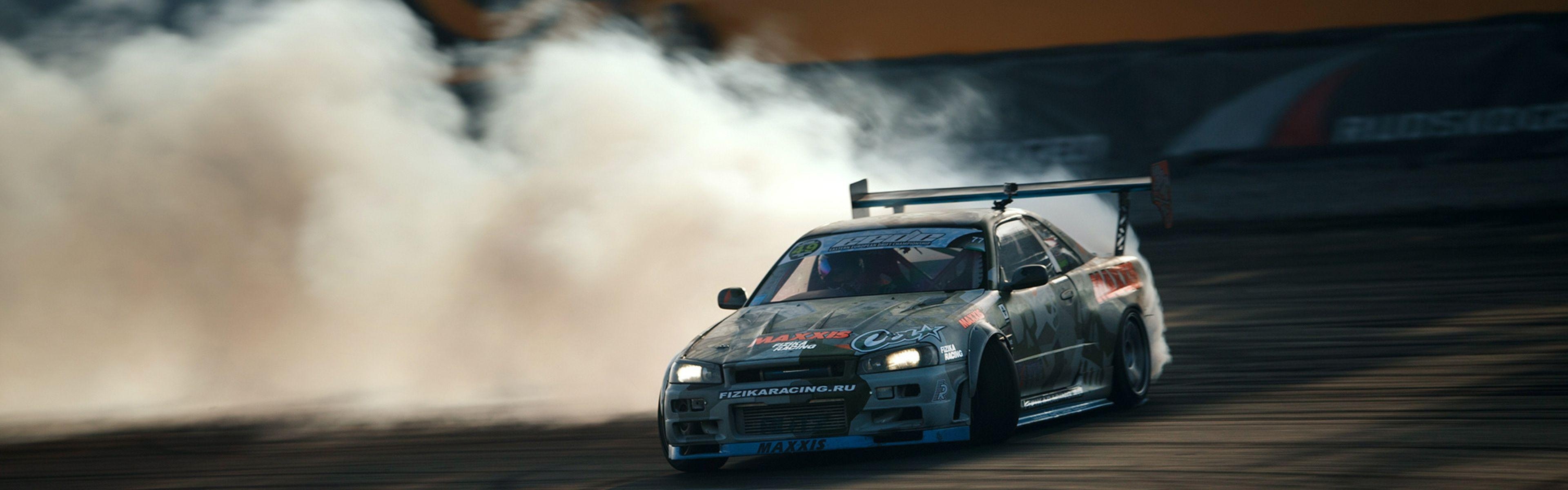 Nissan GT-R, Drifting Wallpaper, 3840x1200 Dual Screen Desktop