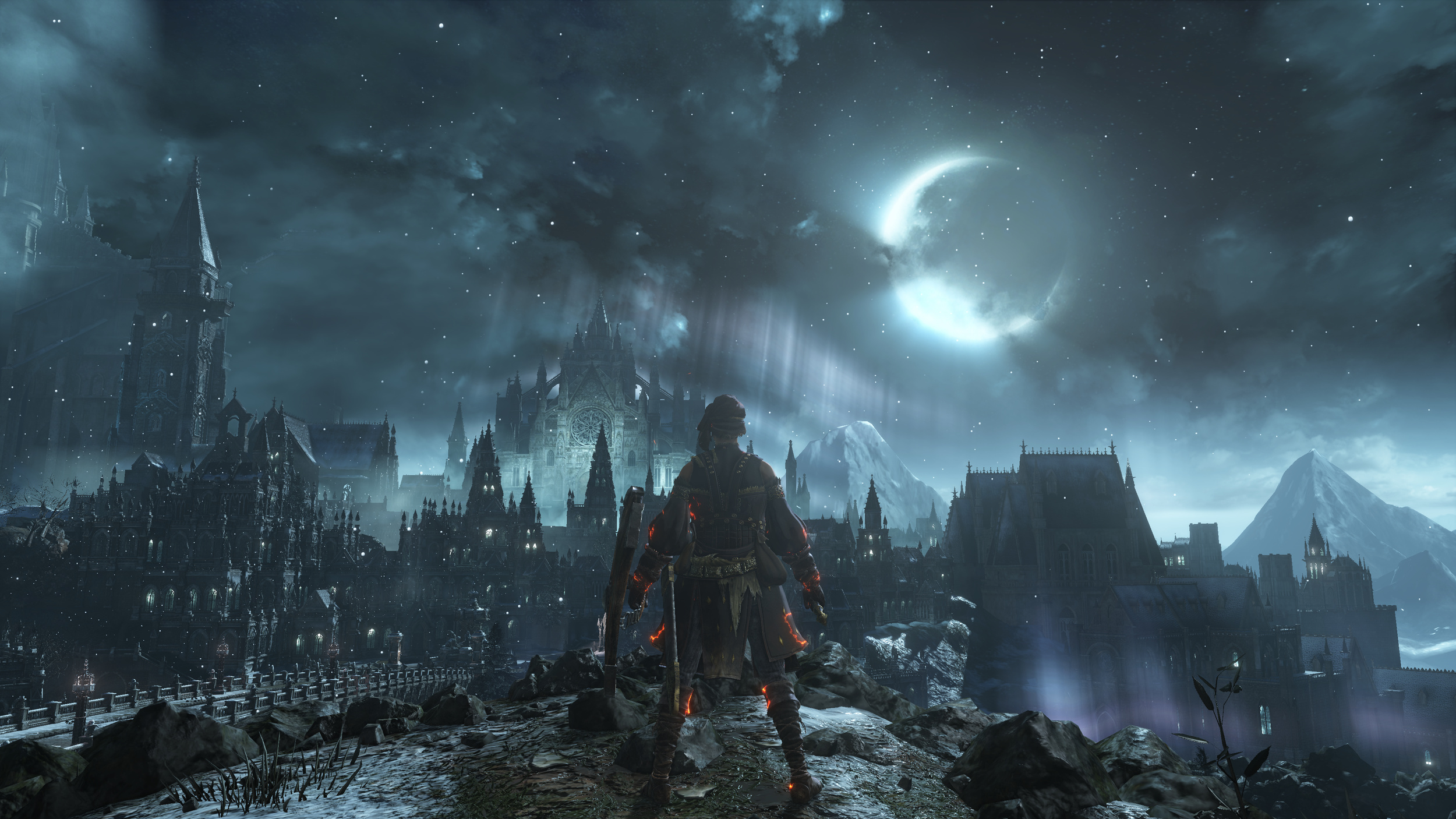 Irithyll of the Boreal Valley, Ashen One, crescent moon, HD Desktop wallpaper