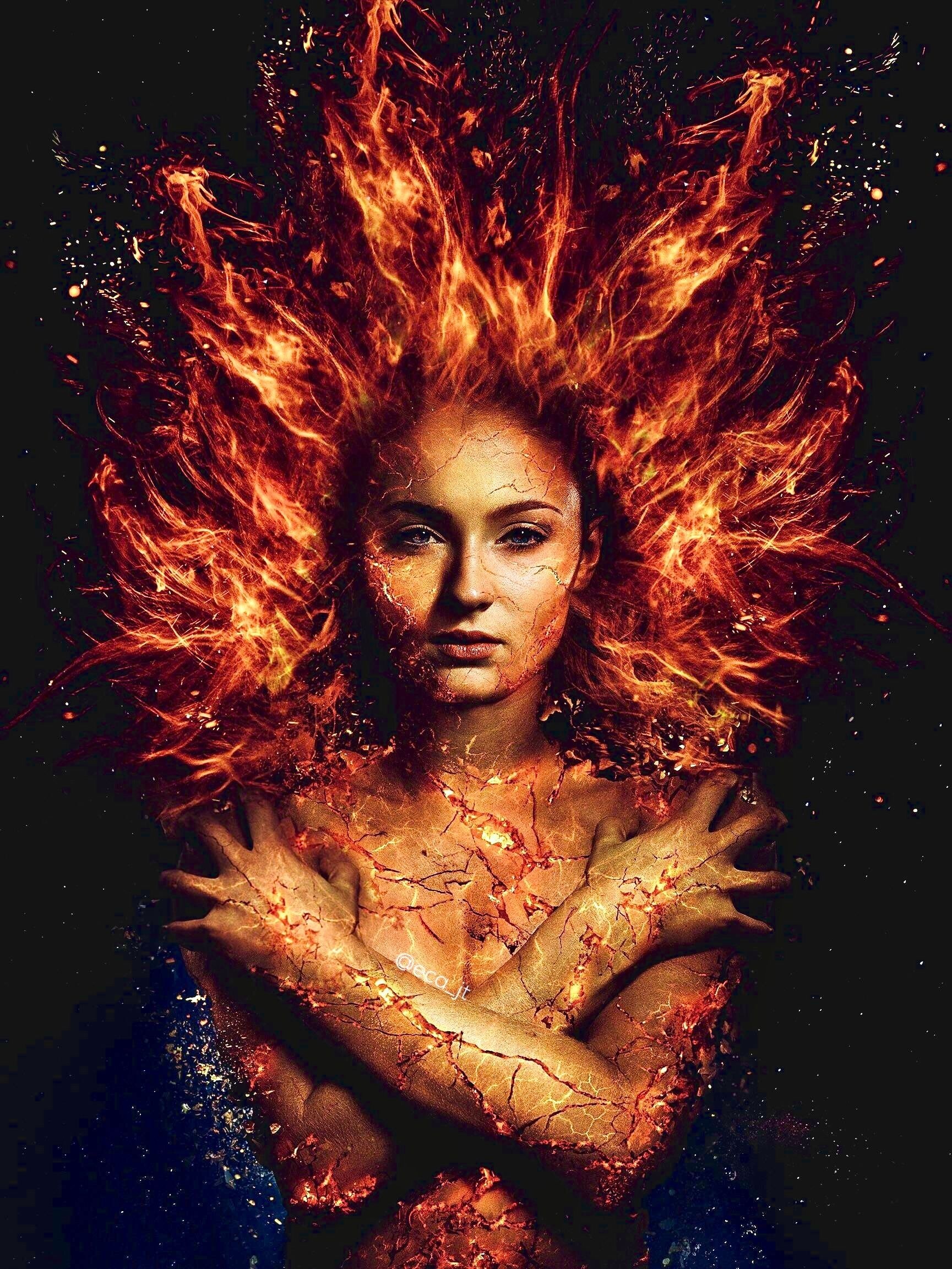 Sophie Turner, Phoenix, Jean Grey, Dark Phoenix marvel, 1730x2310 HD Phone