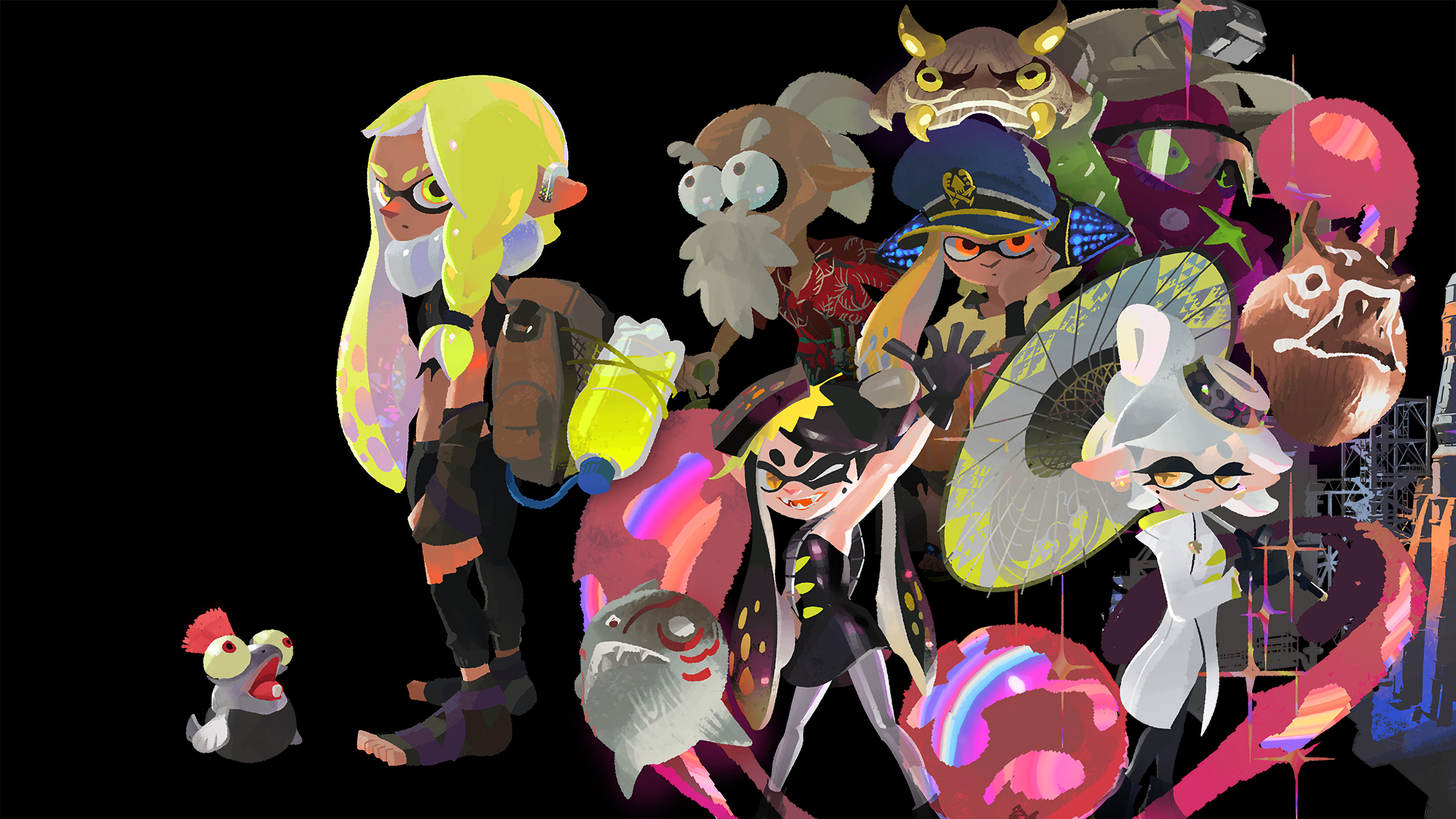 Splatoon 3, Artwork wallpaper, Cat with monocle, Gaming aesthetics, 3840x2160 4K Desktop