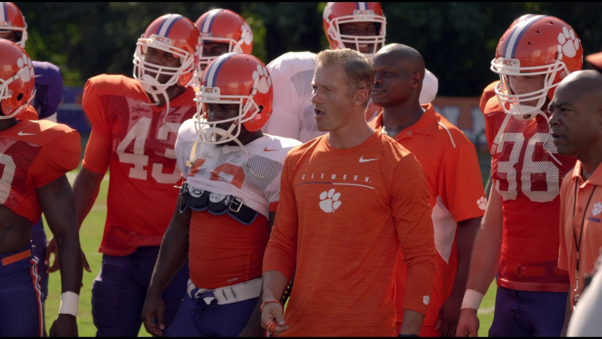 Safety (2020 Movie), Nike orange long sleeve tee, Coach Brad Simmons, Casual style, 1920x1080 Full HD Desktop