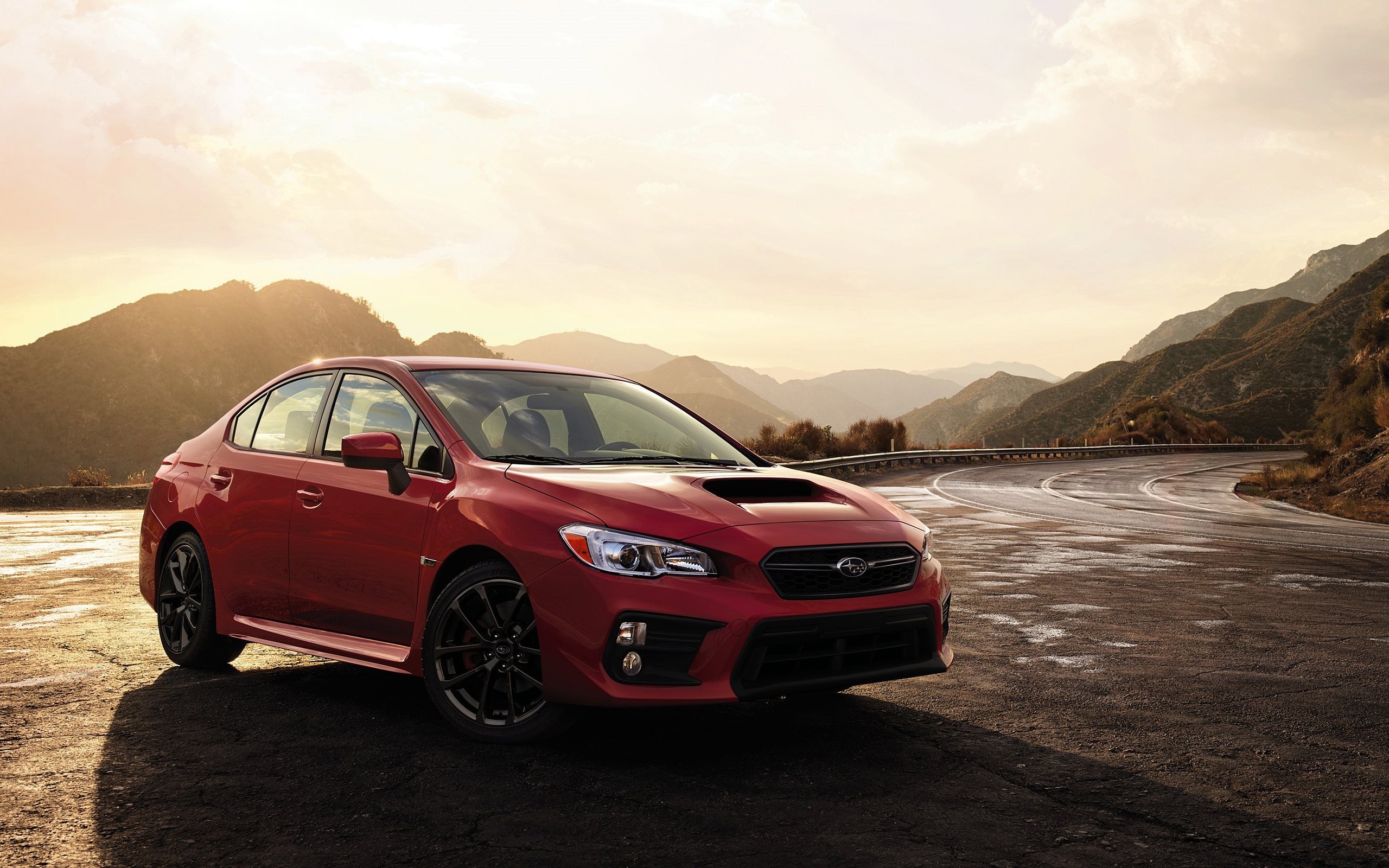 Subaru WRX, High-performance sedan, Red WRX, Scenic mountain roads, 2560x1600 HD Desktop