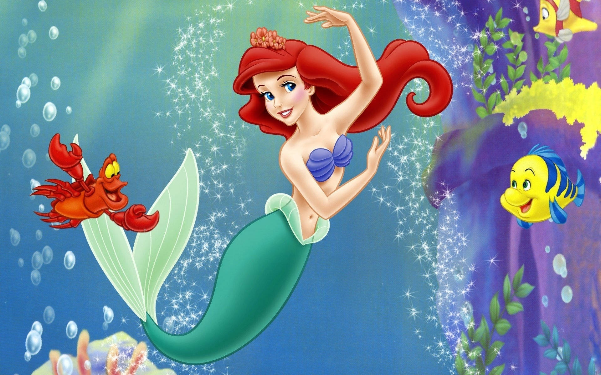 Princess Ariel, Flounder, Sebastian the crab, The Little Mermaid, HD Desktop wallpaper