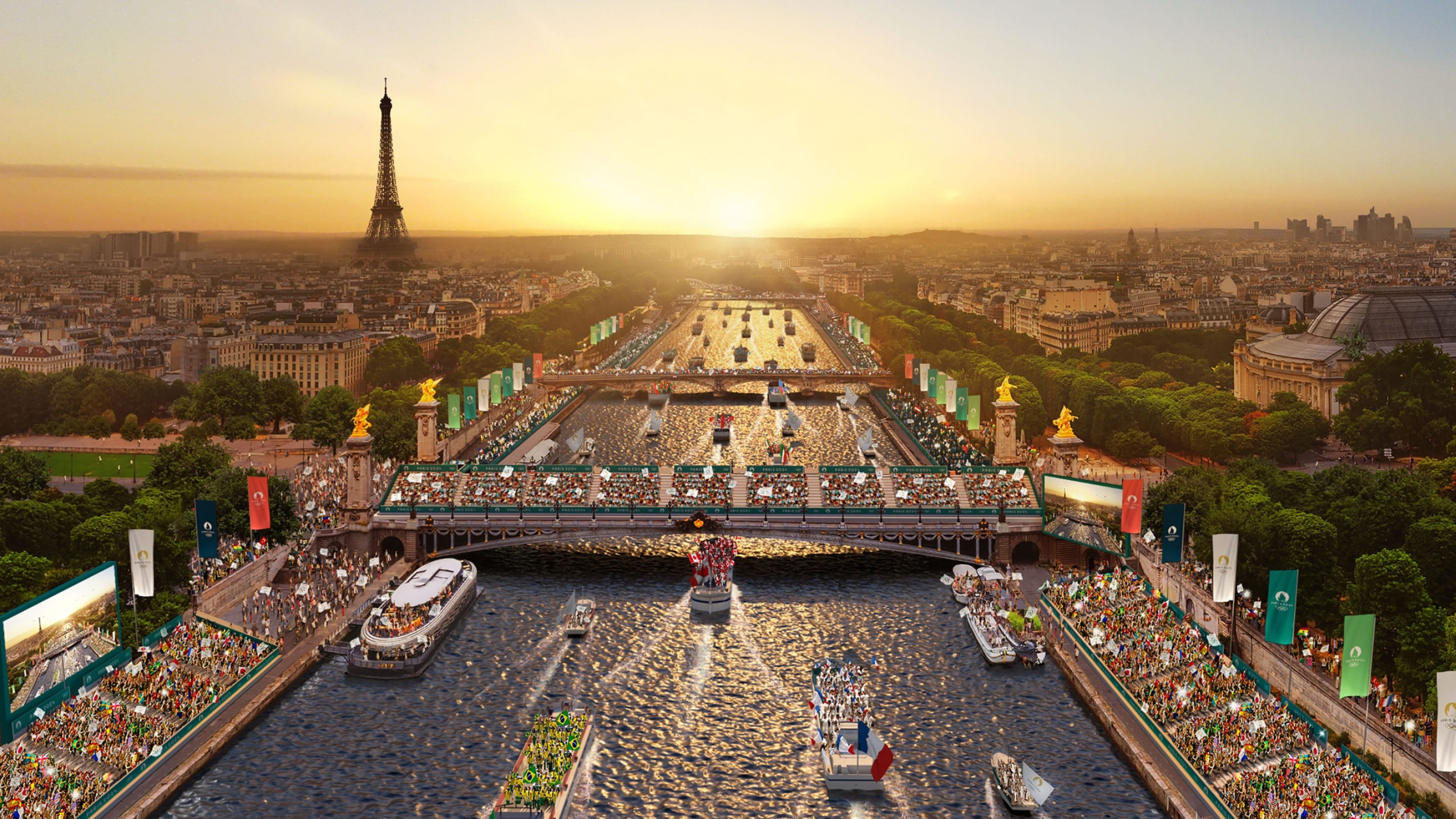 The Seine River, Paris 2024, Spectacular Opening Ceremony, Olympic Celebrations, 2880x1620 HD Desktop