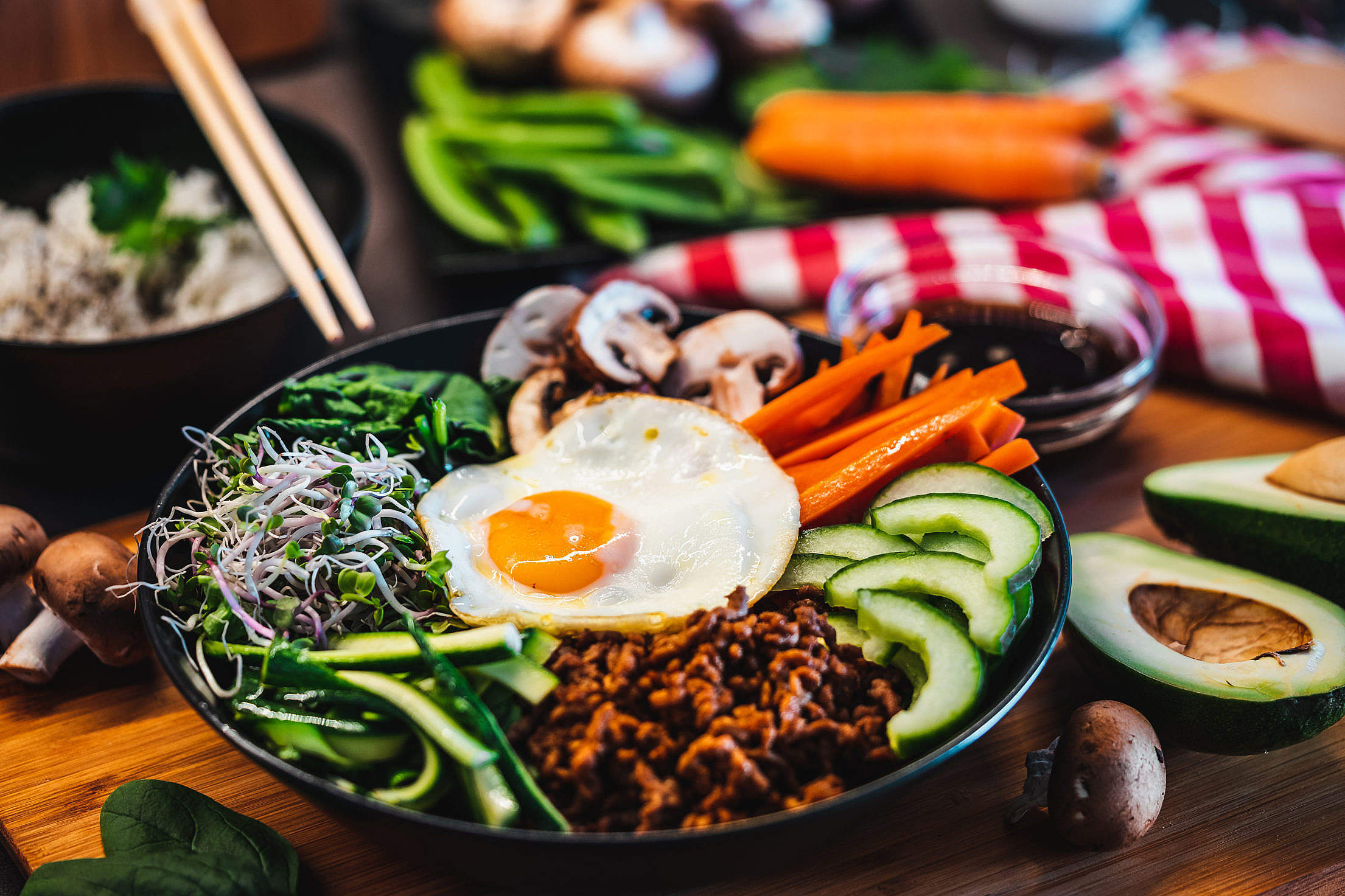 Bibimbap delight, Colourful rice dish, Korean cuisine, Savoury flavours, 2210x1480 HD Desktop