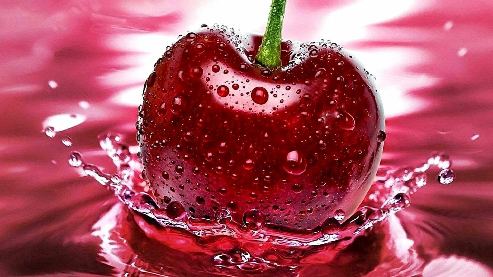 Cherry splash, Water droplets, Macro photography magic, 1920x1080 Full HD Desktop