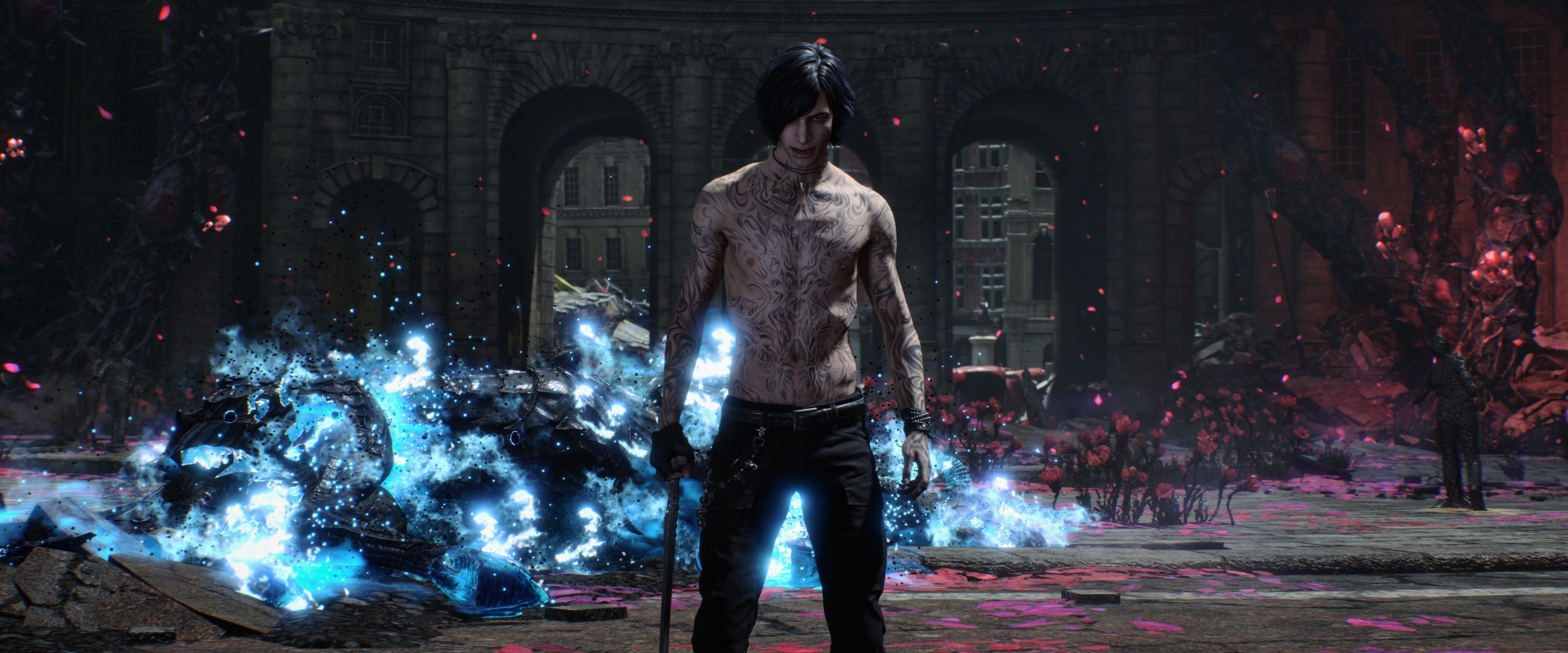 V Devil May Cry 5, Shadow familiar, Red Grave City, Dual Screen Desktop wallpaper