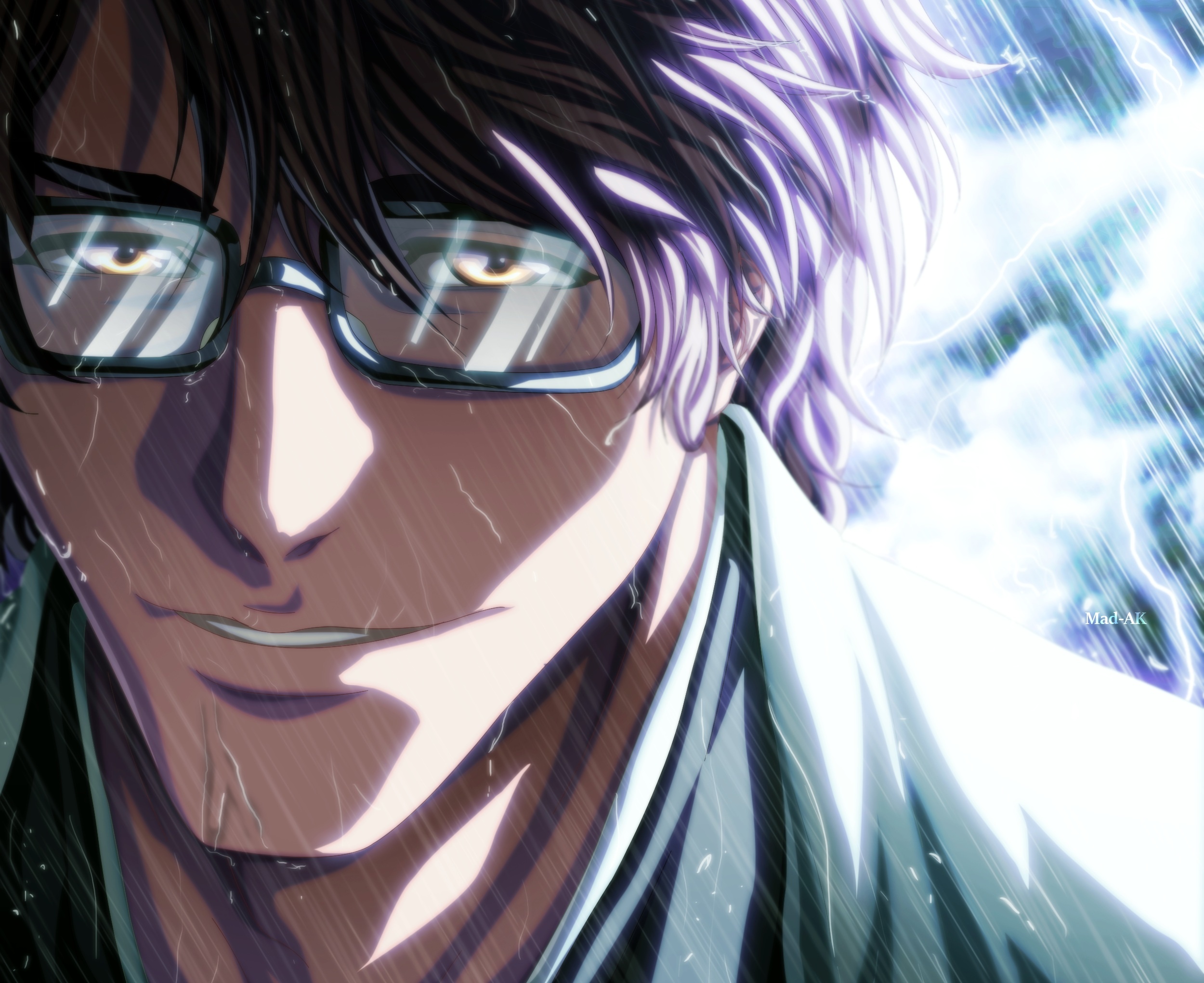 Sosuke Aizen, Bleach anime, glasses close-up portrait, HD Desktop wallpaper