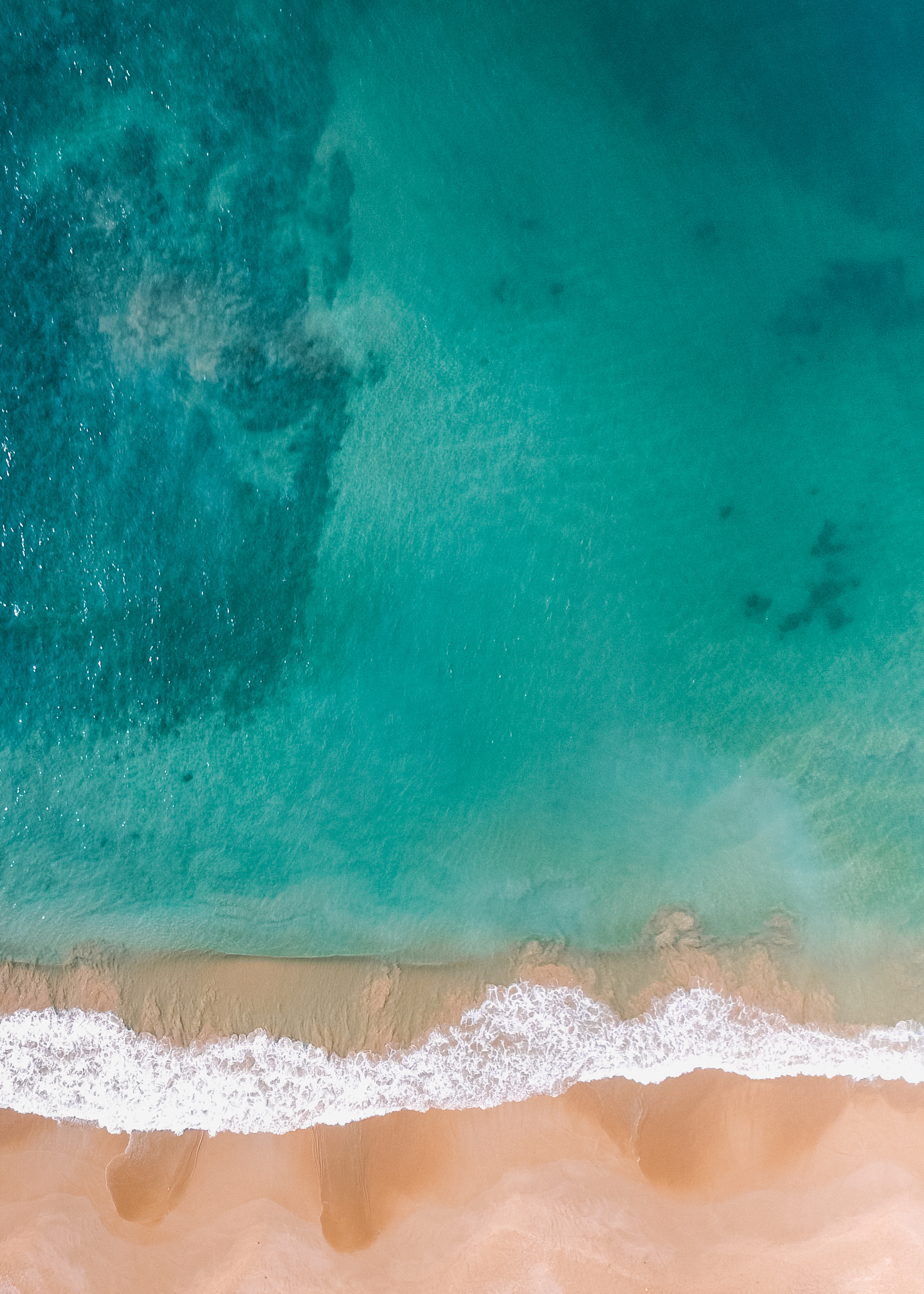 overhead turquoise ocean, crashing white seafoam, golden sand shoreline, HD Phone wallpaper
