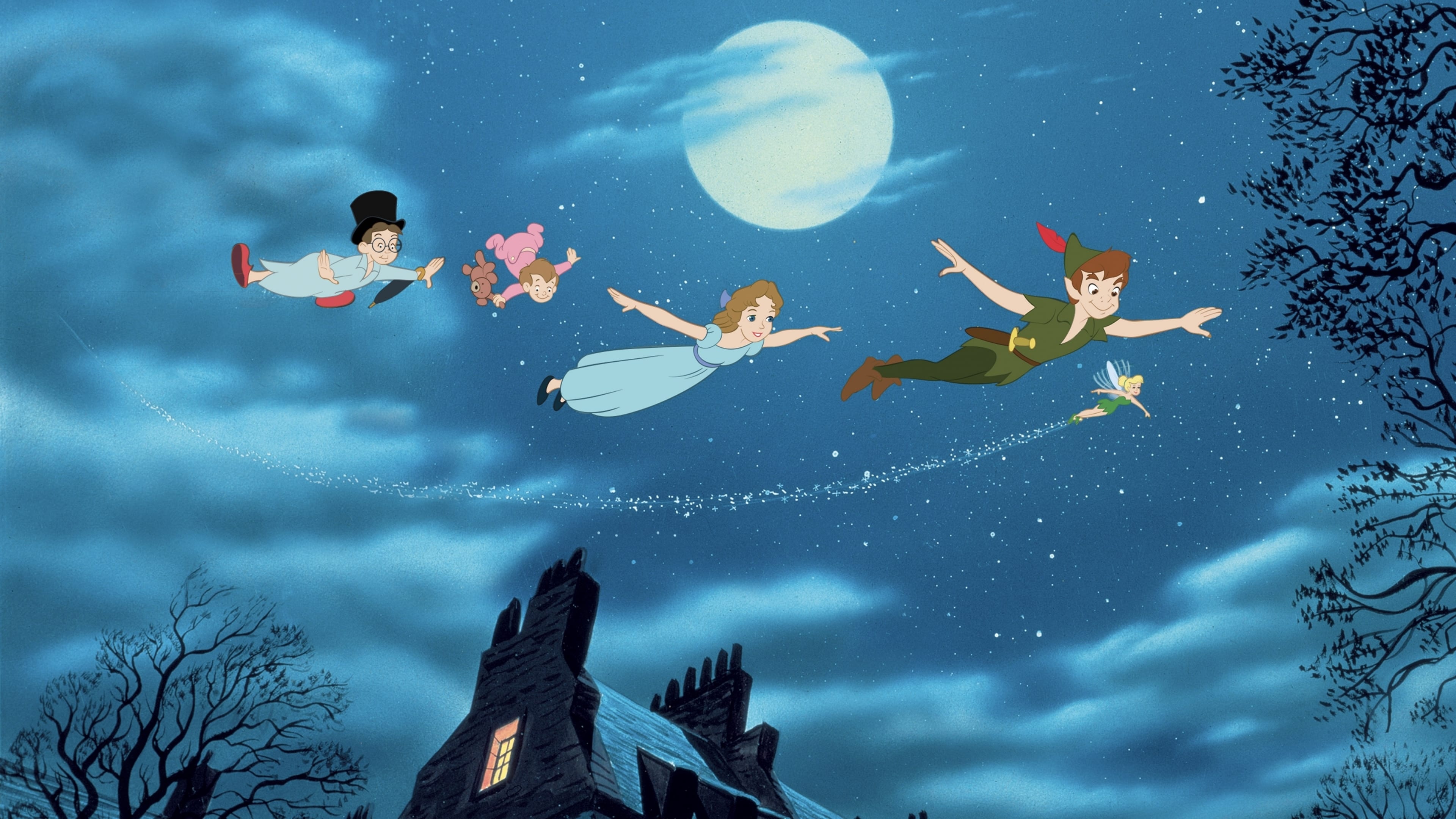 Peter Pan, Wendy Darling, Tinker Bell, John Darling, Michael Darling, 4K Desktop wallpaper