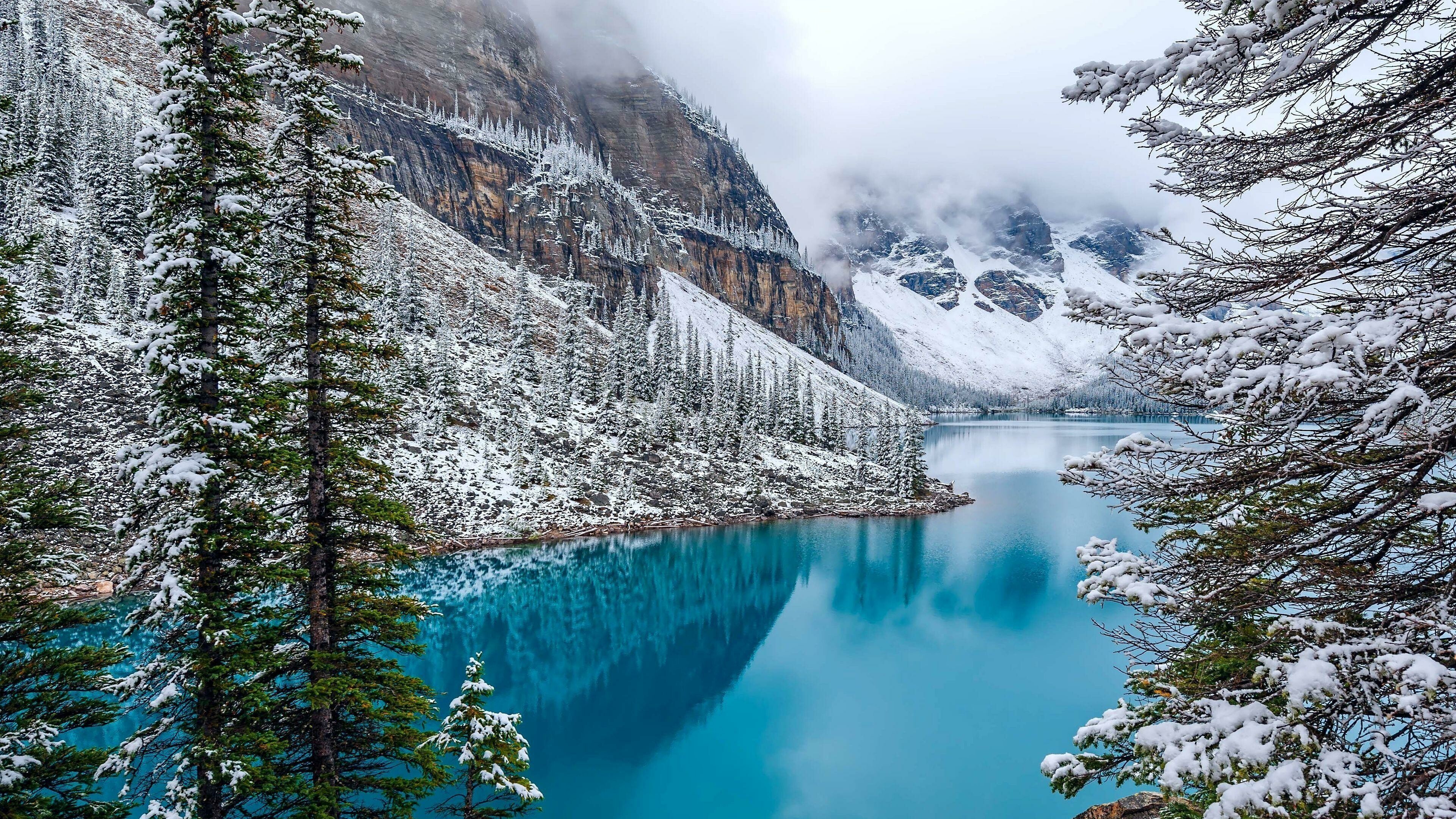 Moraine Lake, Winter Wallpaper, 3840x2160 4K Desktop