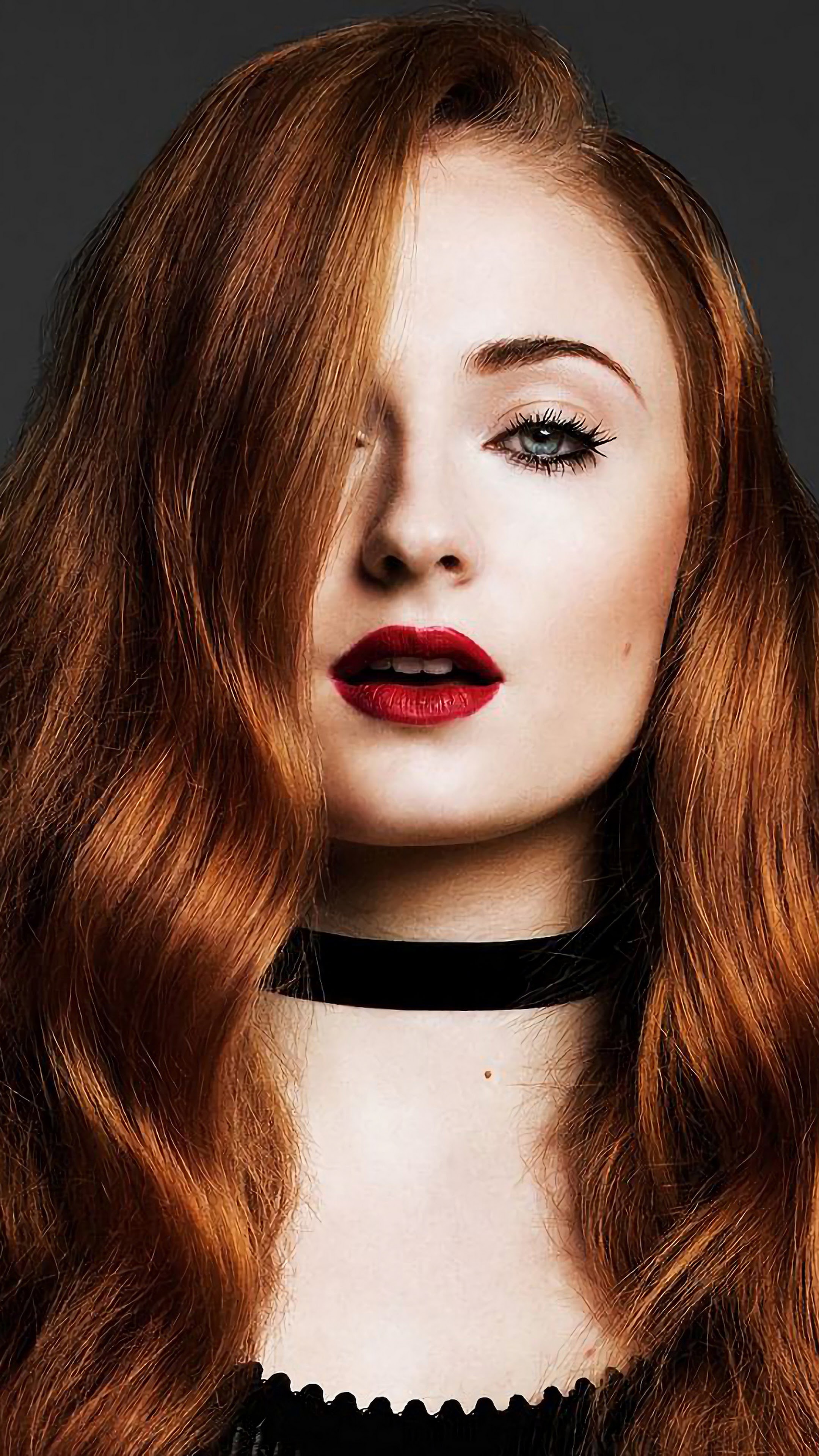 Sophie Turner, Redhead beauty, 4K wallpaper, Striking portrait, 2160x3840 4K Phone