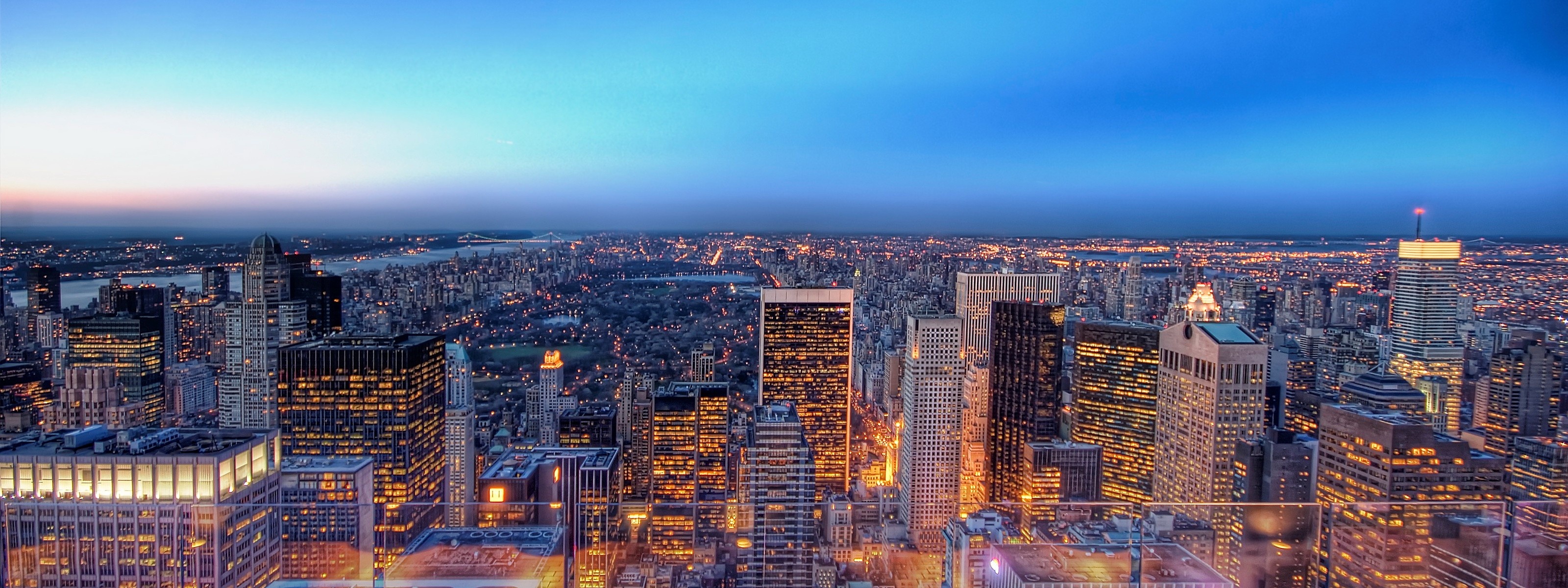 Central Park, New York City lights, Panorama, Wallpaper, 3200x1200 Dual Screen Desktop