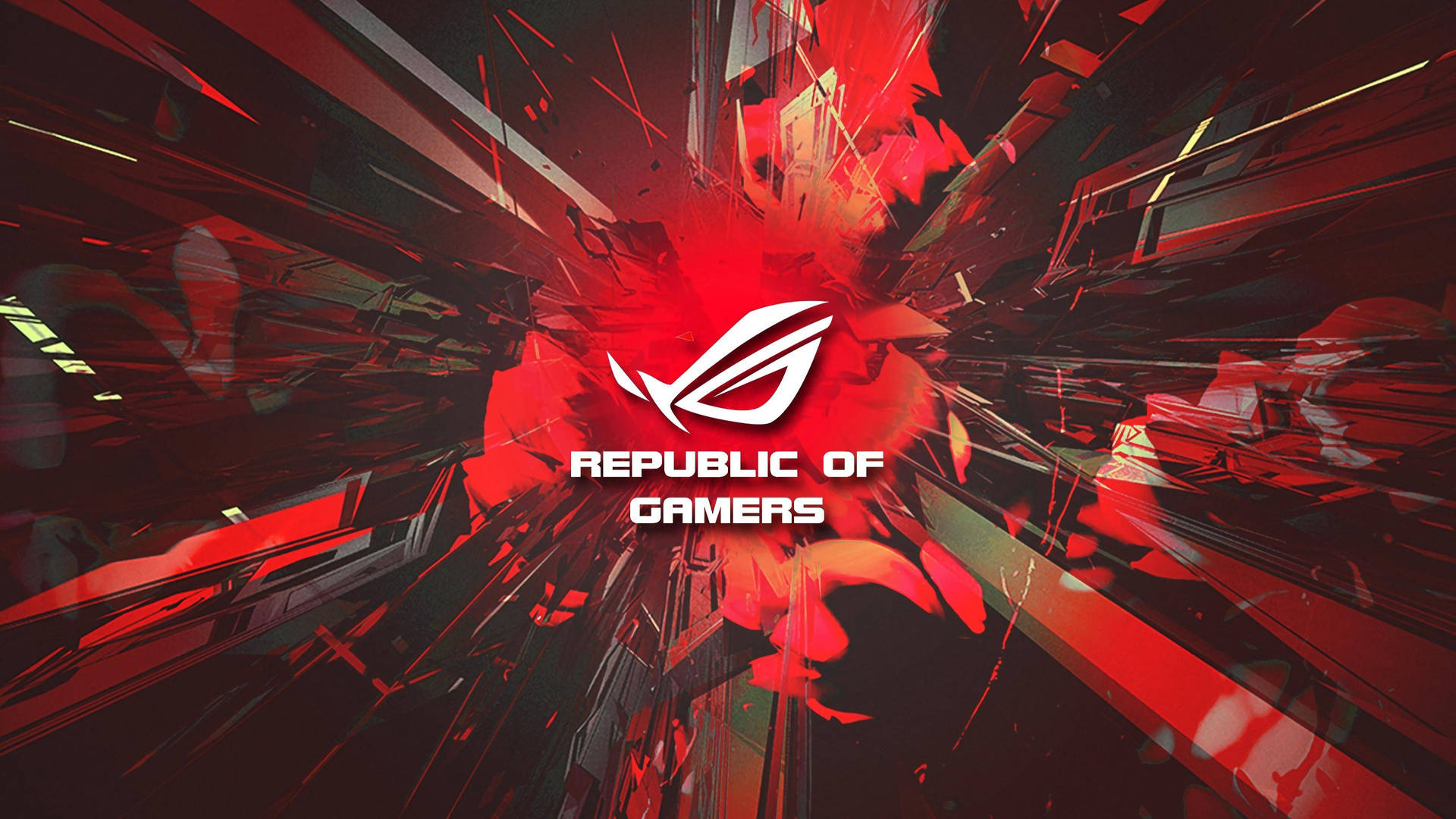 ASUS Republic of Gamers logo, Republic of Gamers lettering, Red shattered glass explosion, Full HD Desktop wallpaper