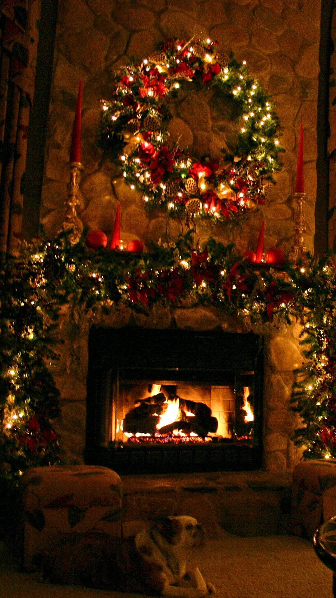 Christmas Fireplace, Holiday season, Festive joy, Warmth and coziness, 1080x1920 Full HD Phone